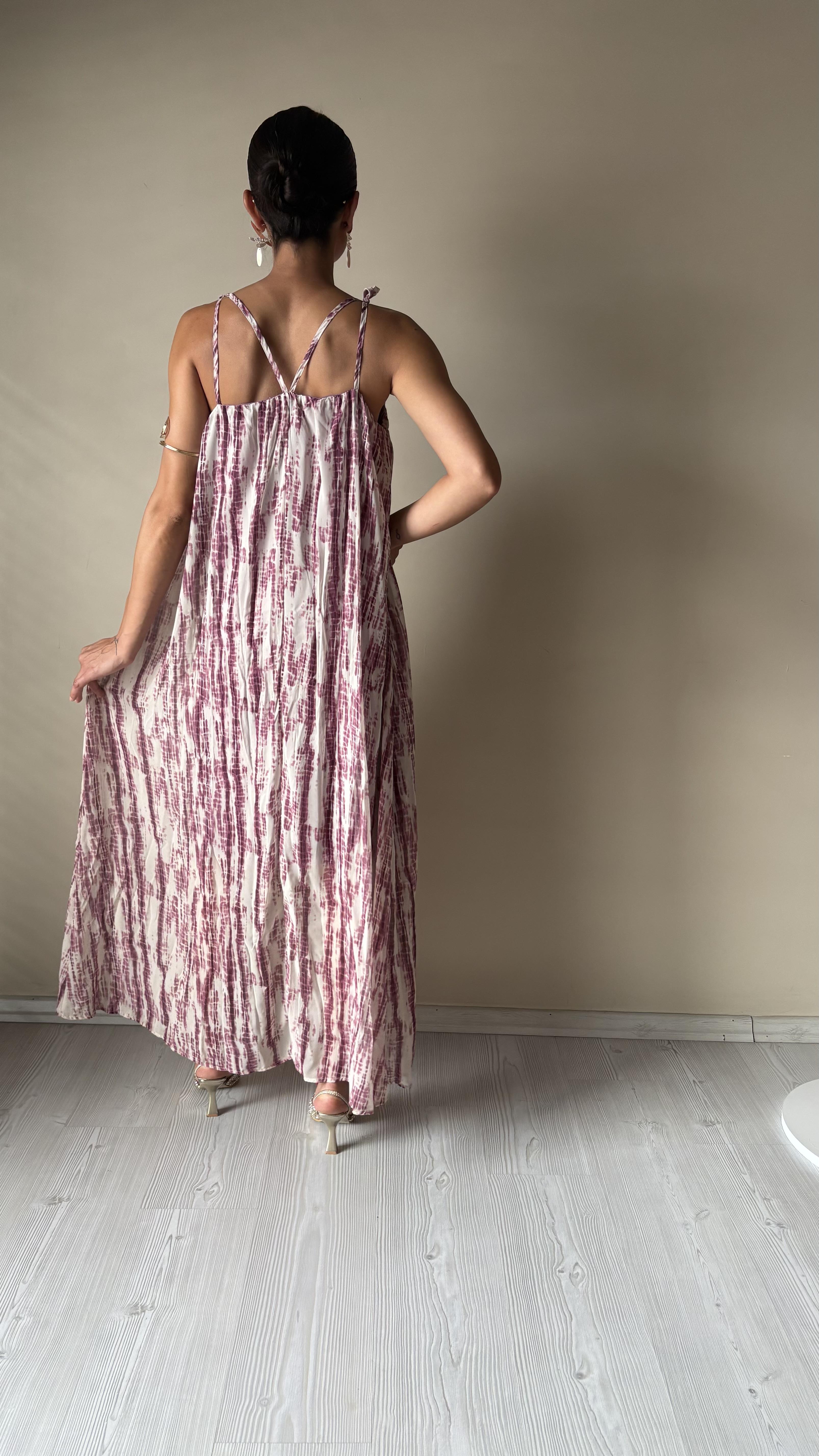 Kolyeli mürdüm Şifon Elbise 