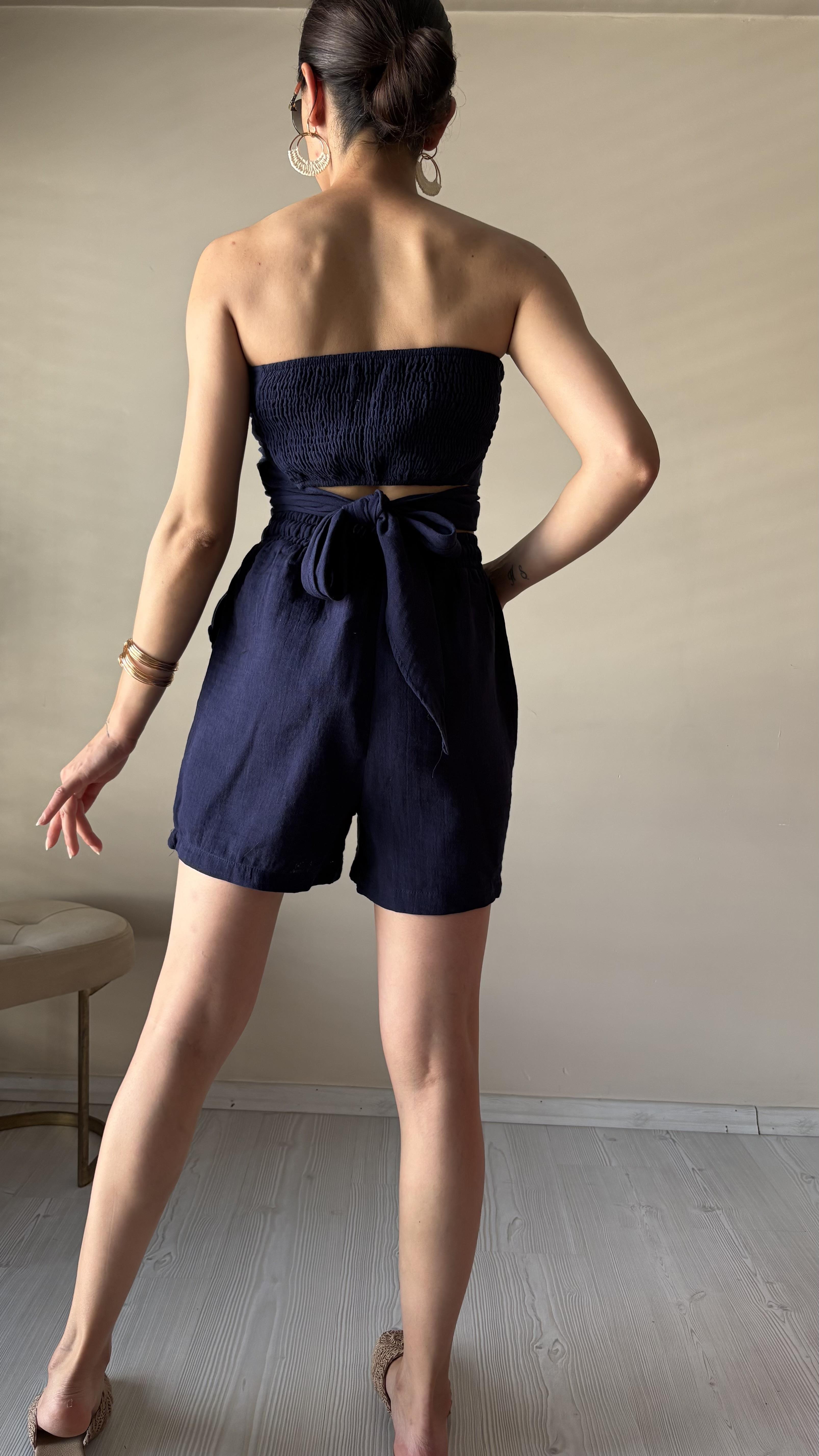 Lacivert Müslin Şortlu Takım