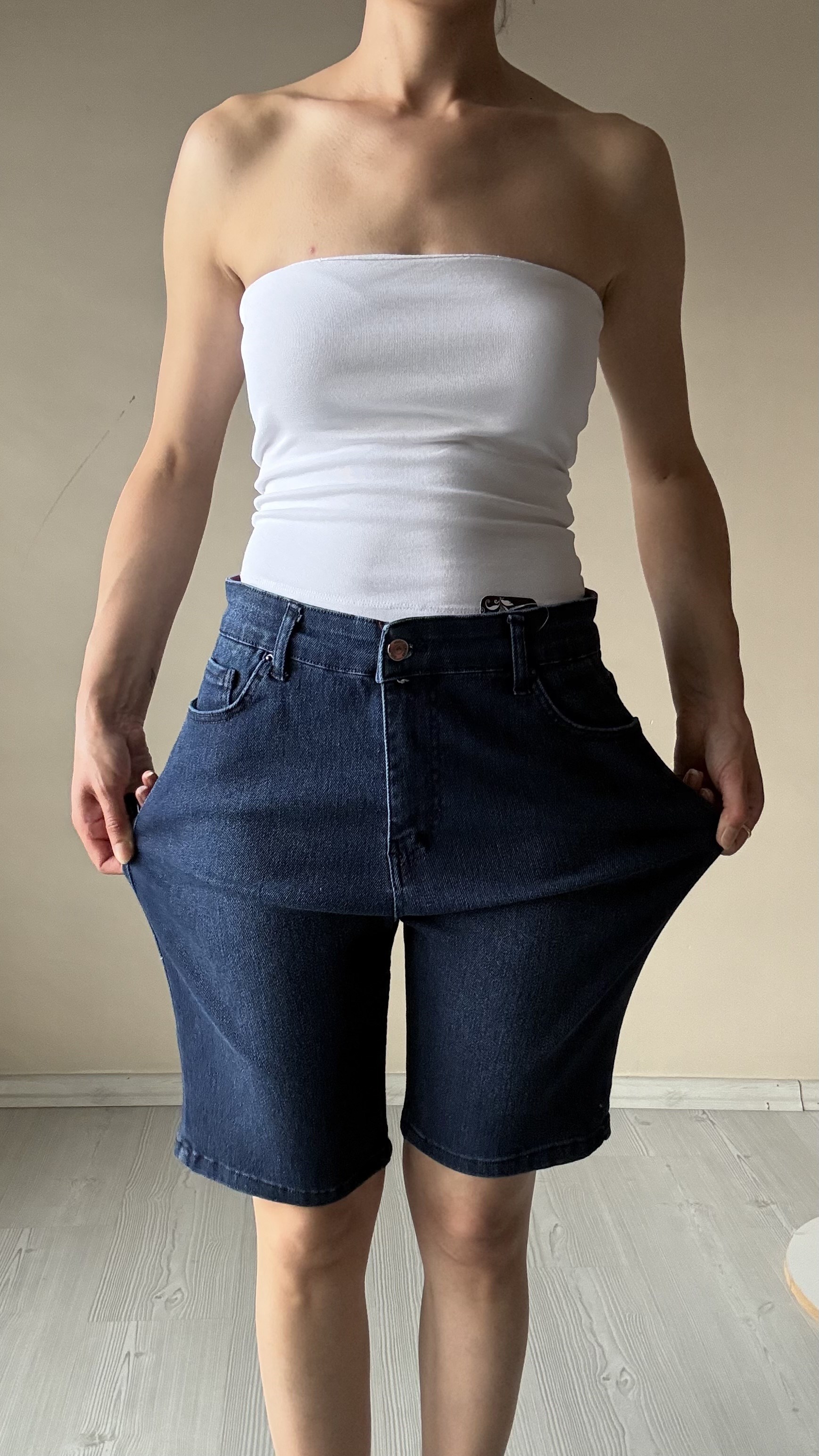Mavi Büyük Beden Full Likra Şehir Boy Şort 