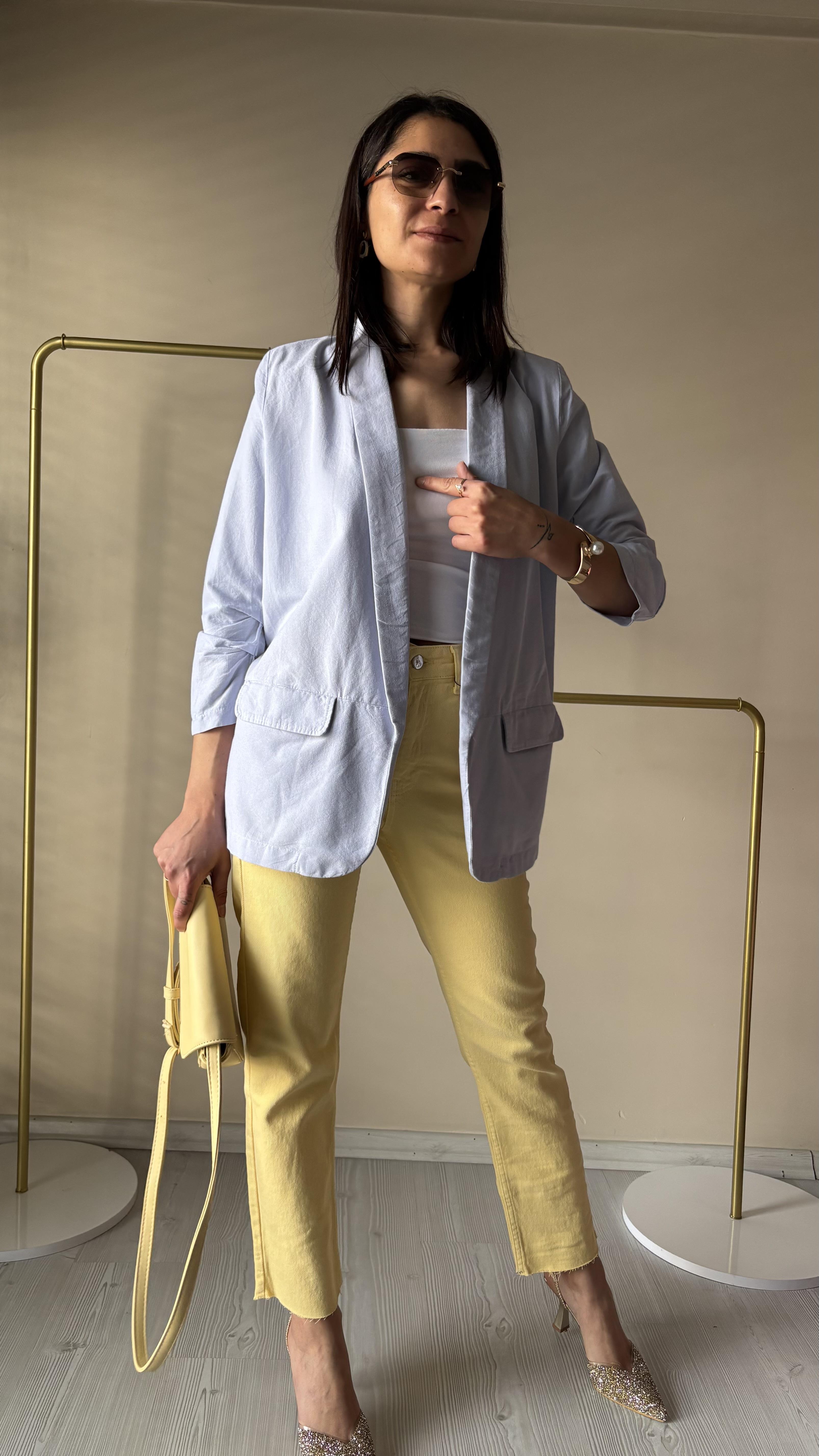 Mavi Keten Blazer Ceket