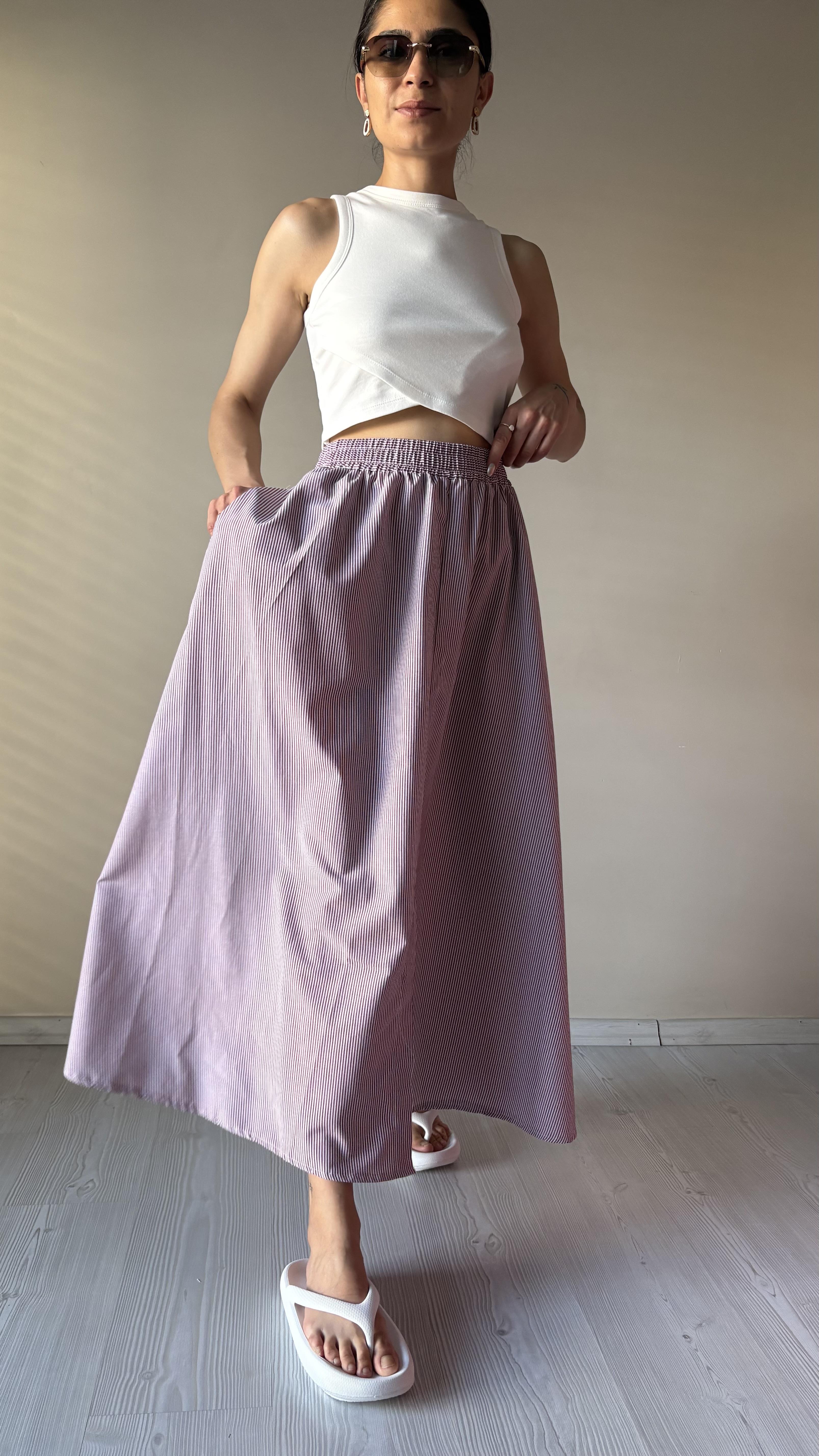 Mürdüm çizgili Uzun Etek