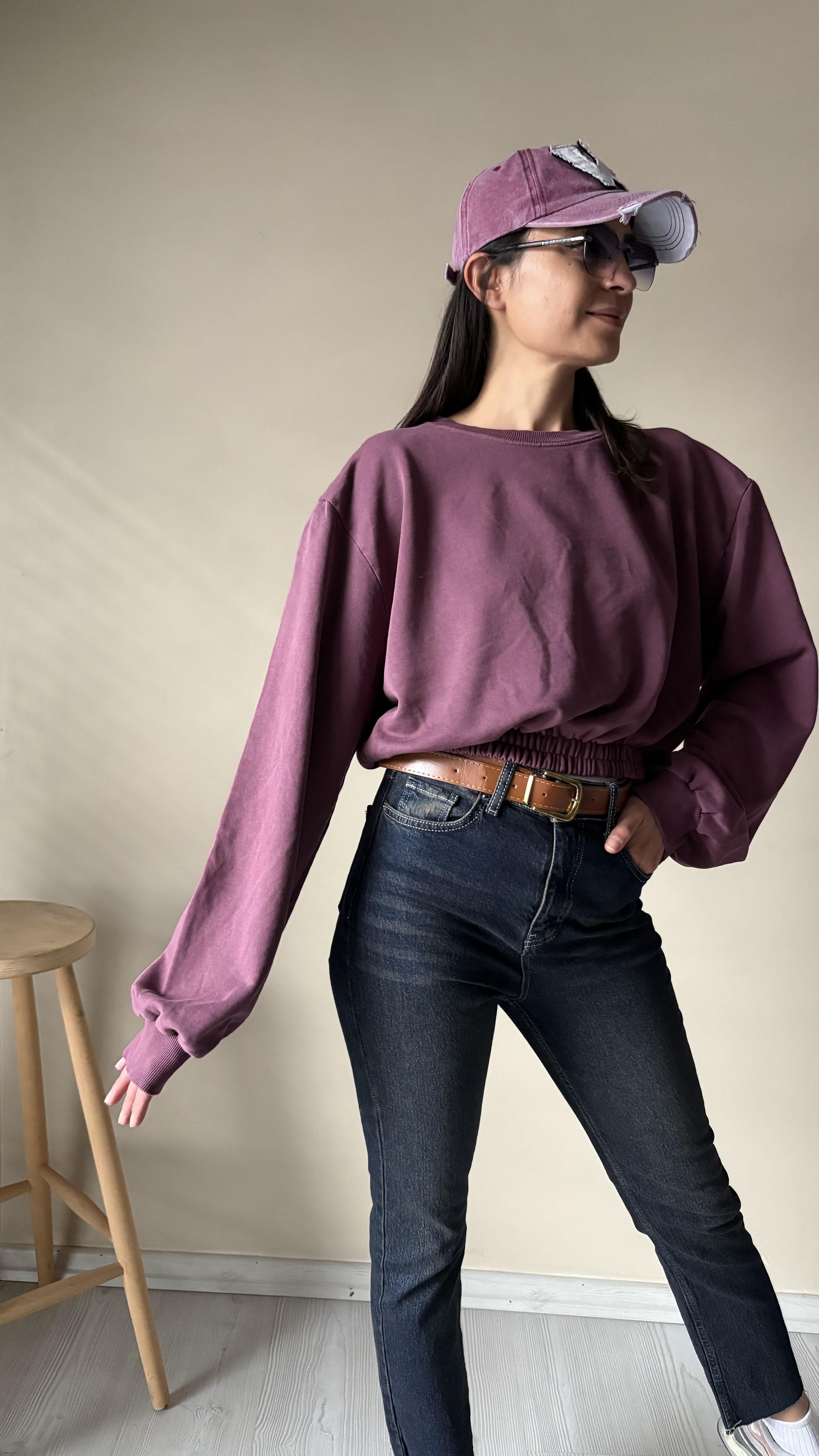 Mürdüm Yıkamalı bel lastikli Lüx kalite Sweat