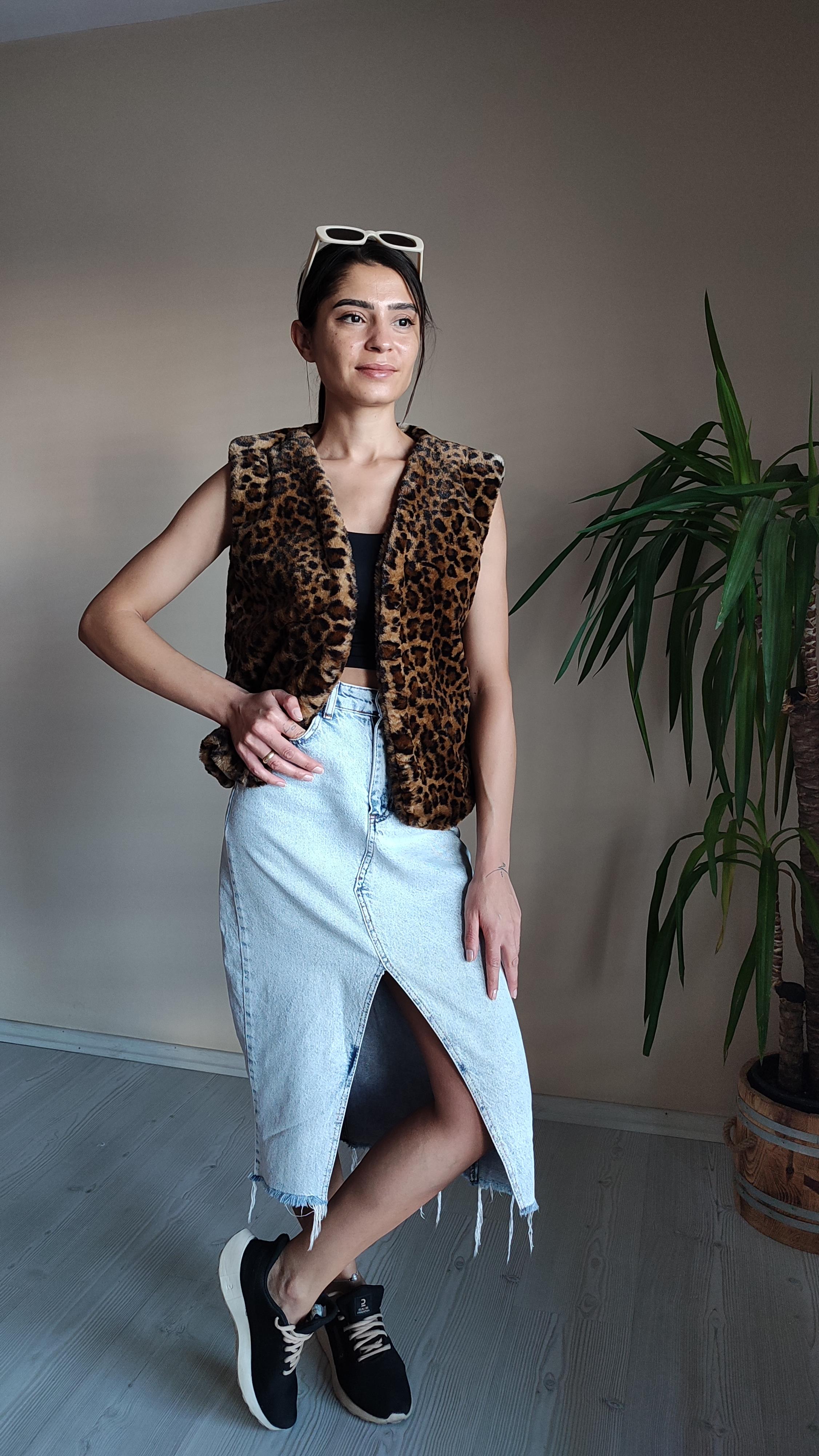 Peluş Astarlı Leopar Yelek