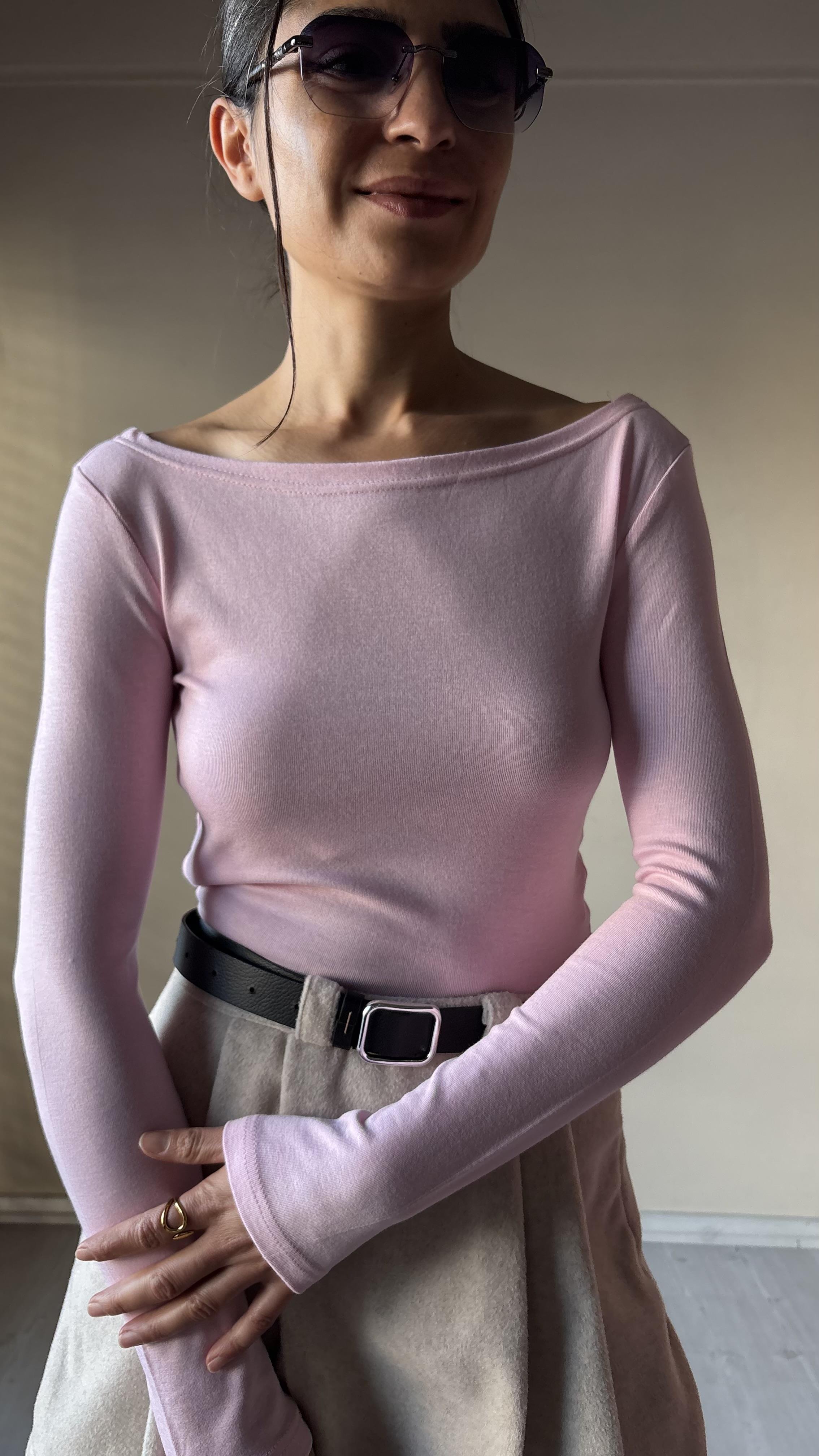 Pembe Modal Kayık yaka Body