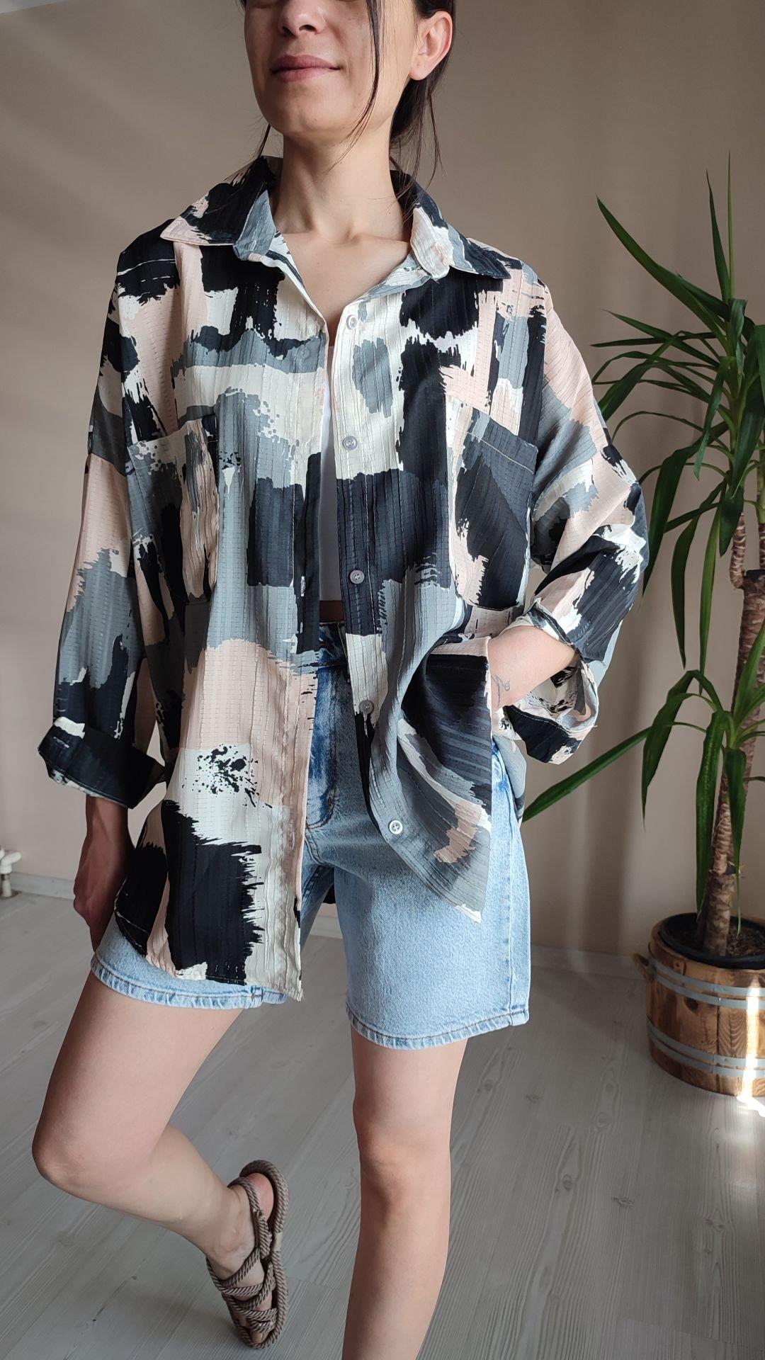 Renkli desenli oversize Gömlek