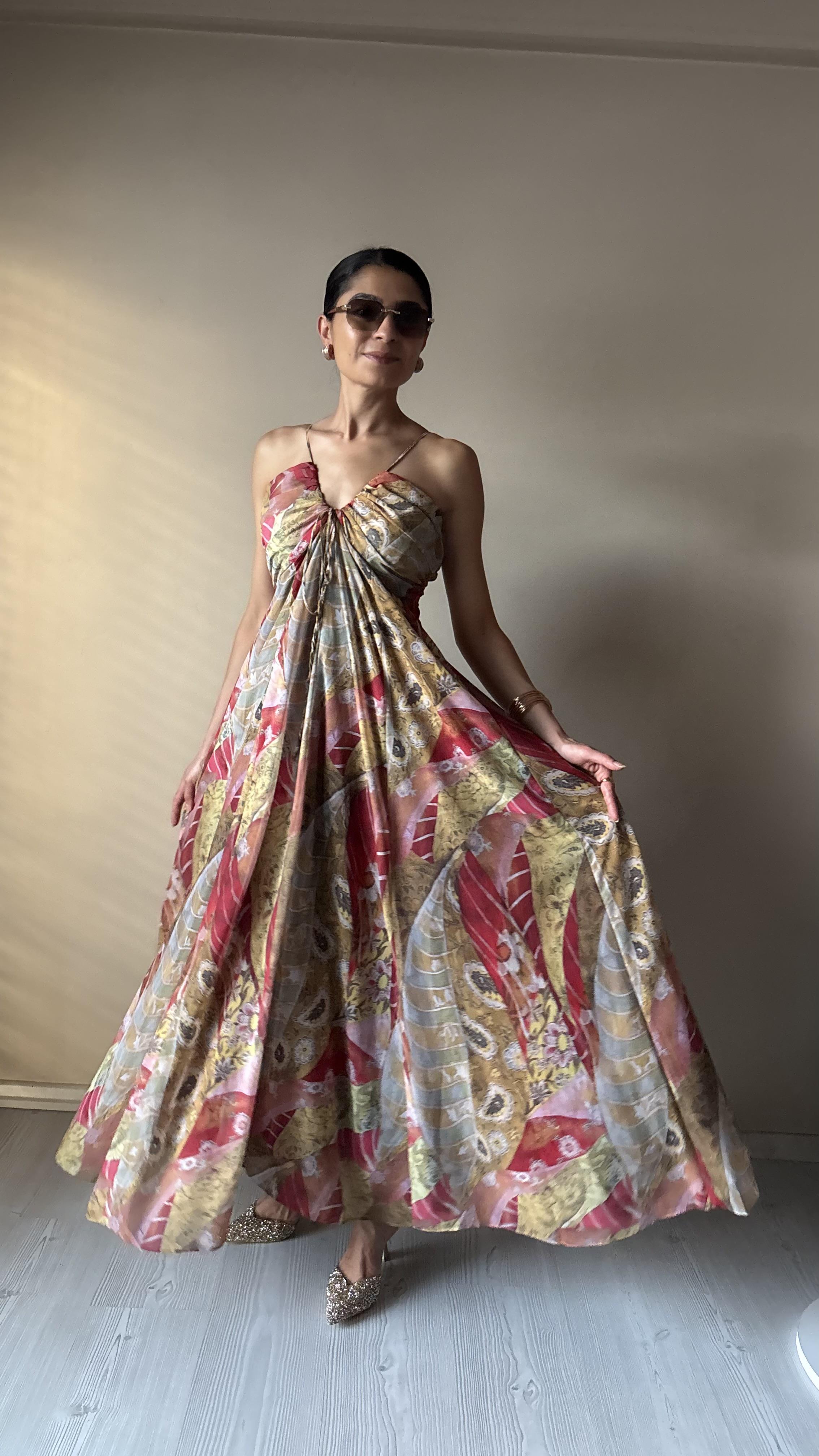 Renkli Şifon Elbise 