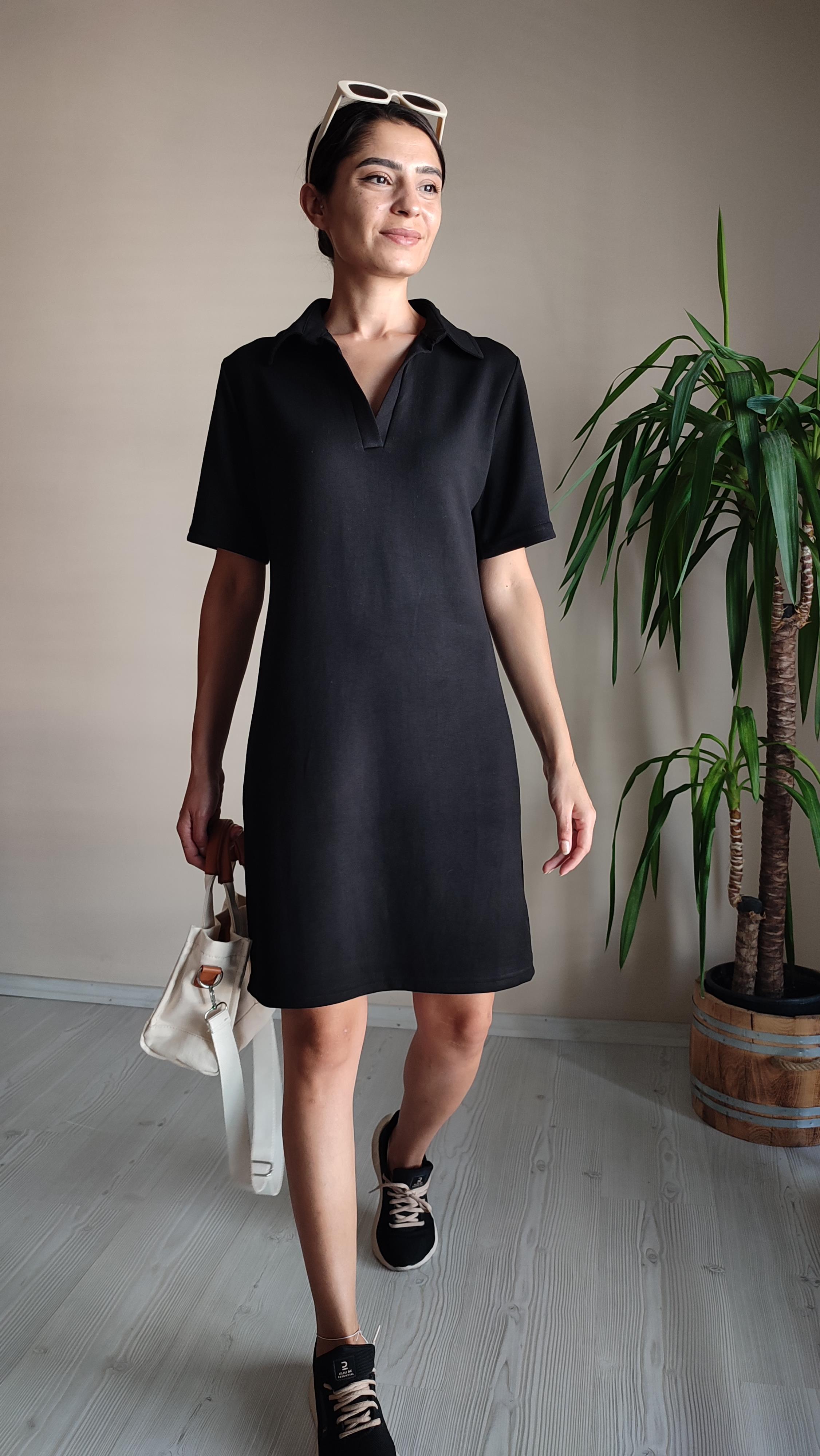 Siyah polo yaka Modal Elbise 