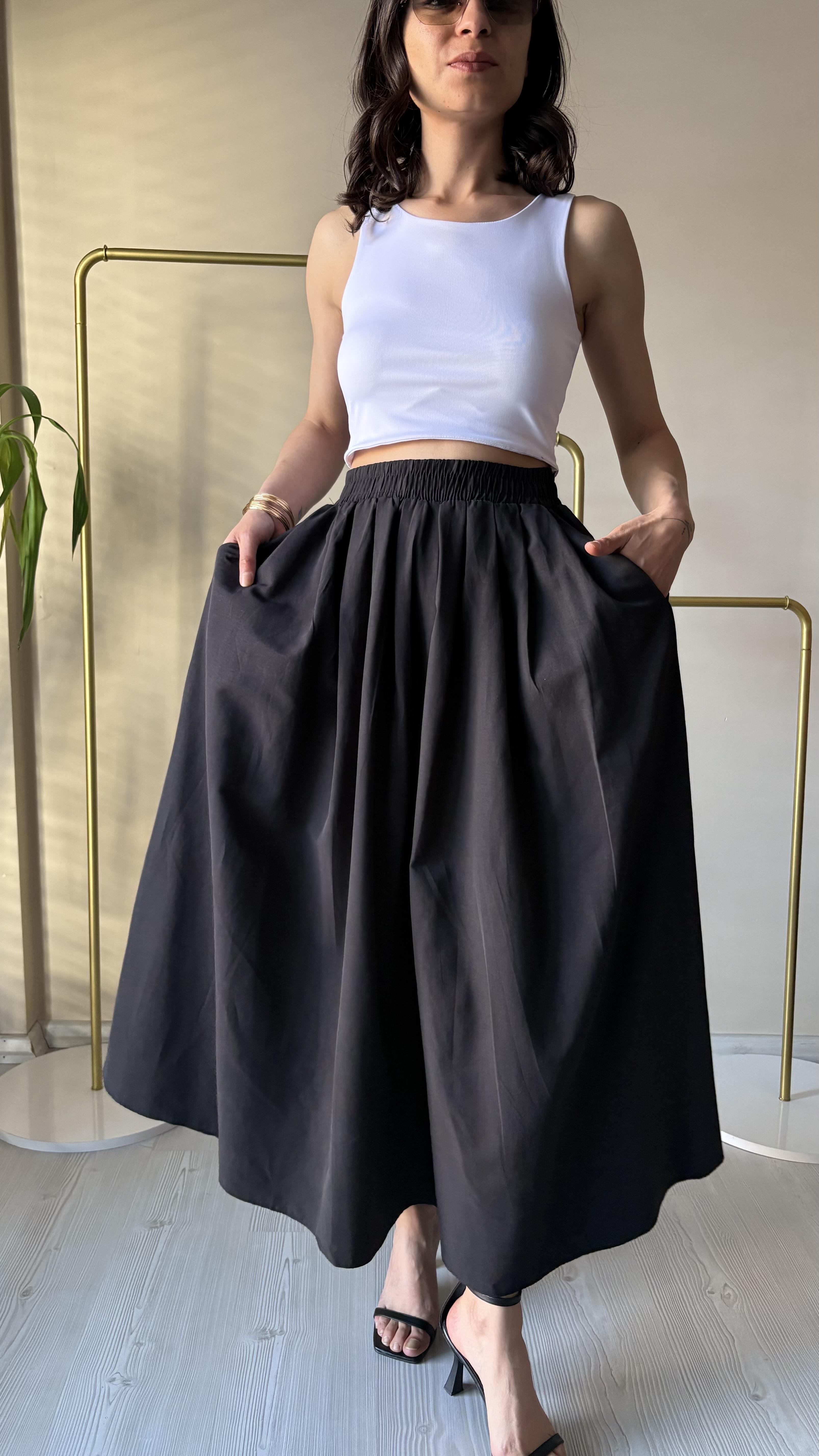 Siyah poplin Uzun Etek