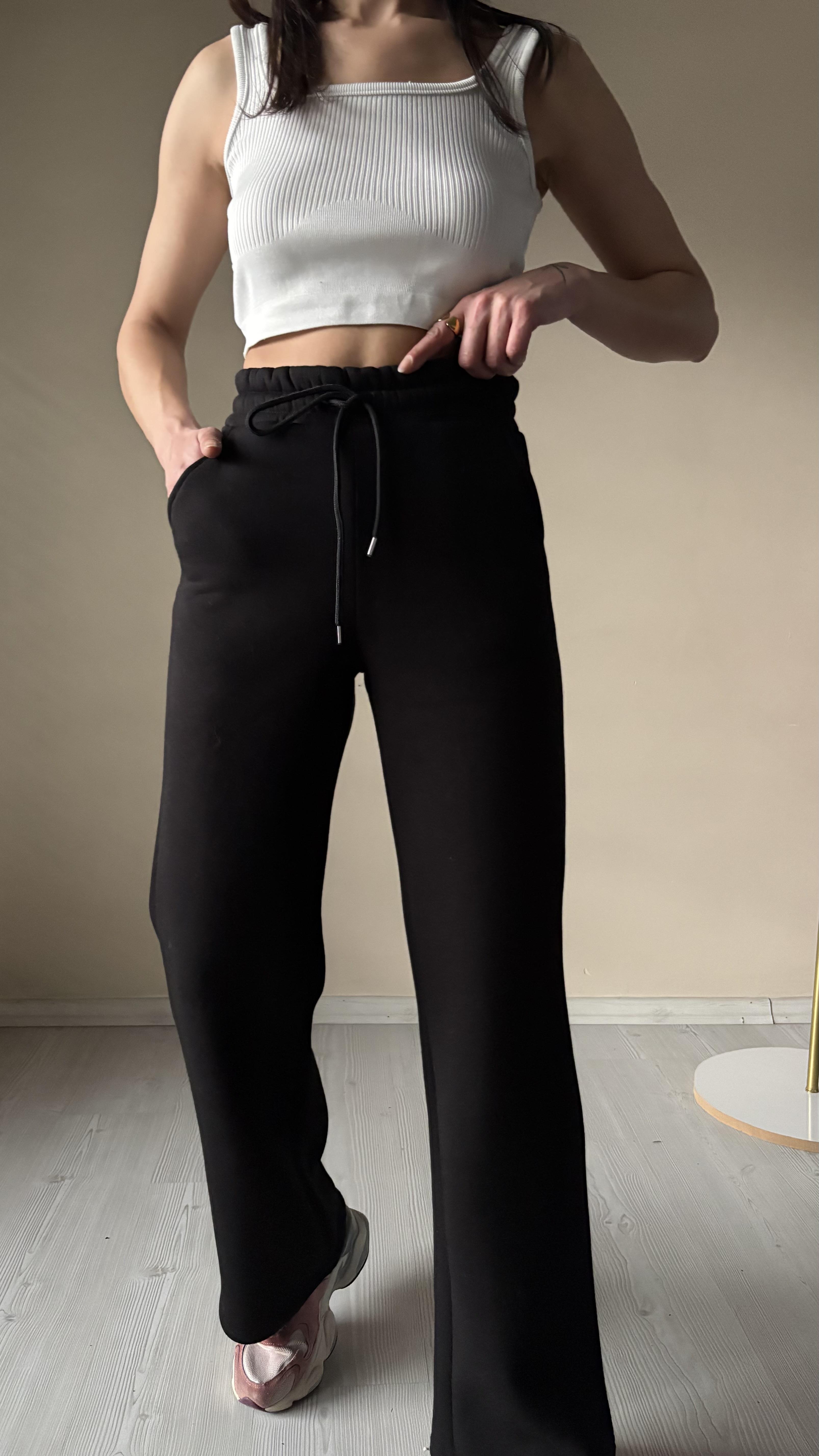 Siyah üç iplik Şardonlu  Eşofman Altı