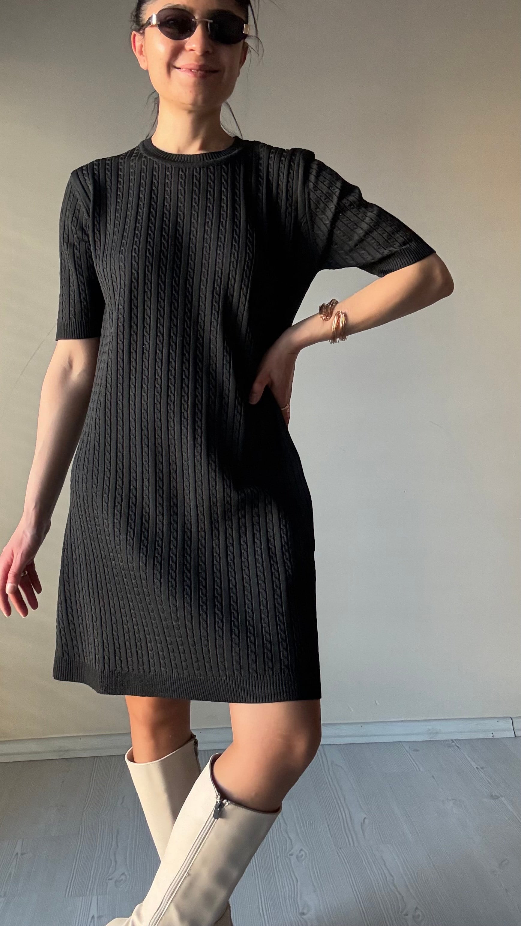 Siyah Yarım Kol Merserize Elbise