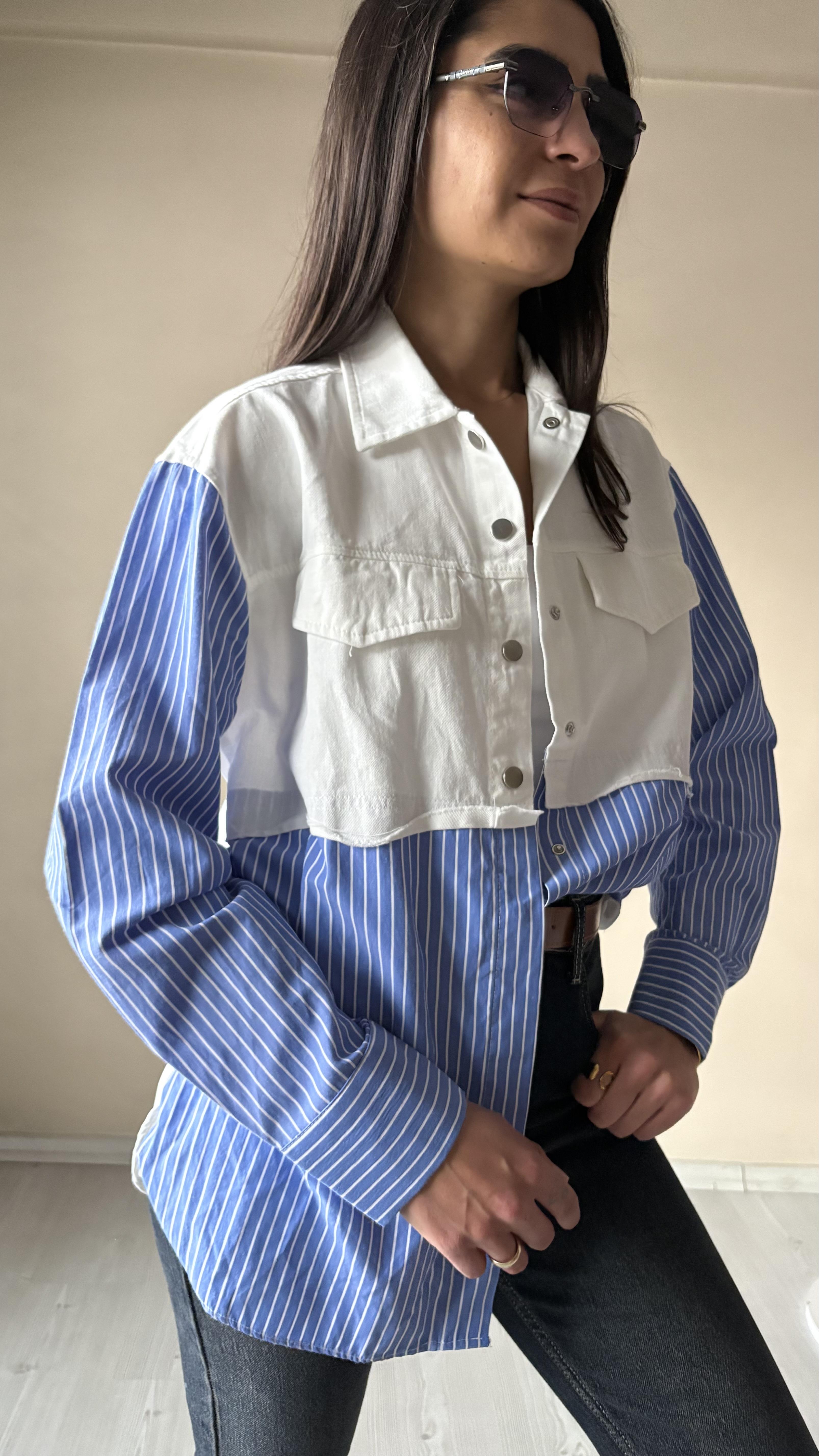 Tasarım Gabardin & çizgili poplin Gömlek Ceket