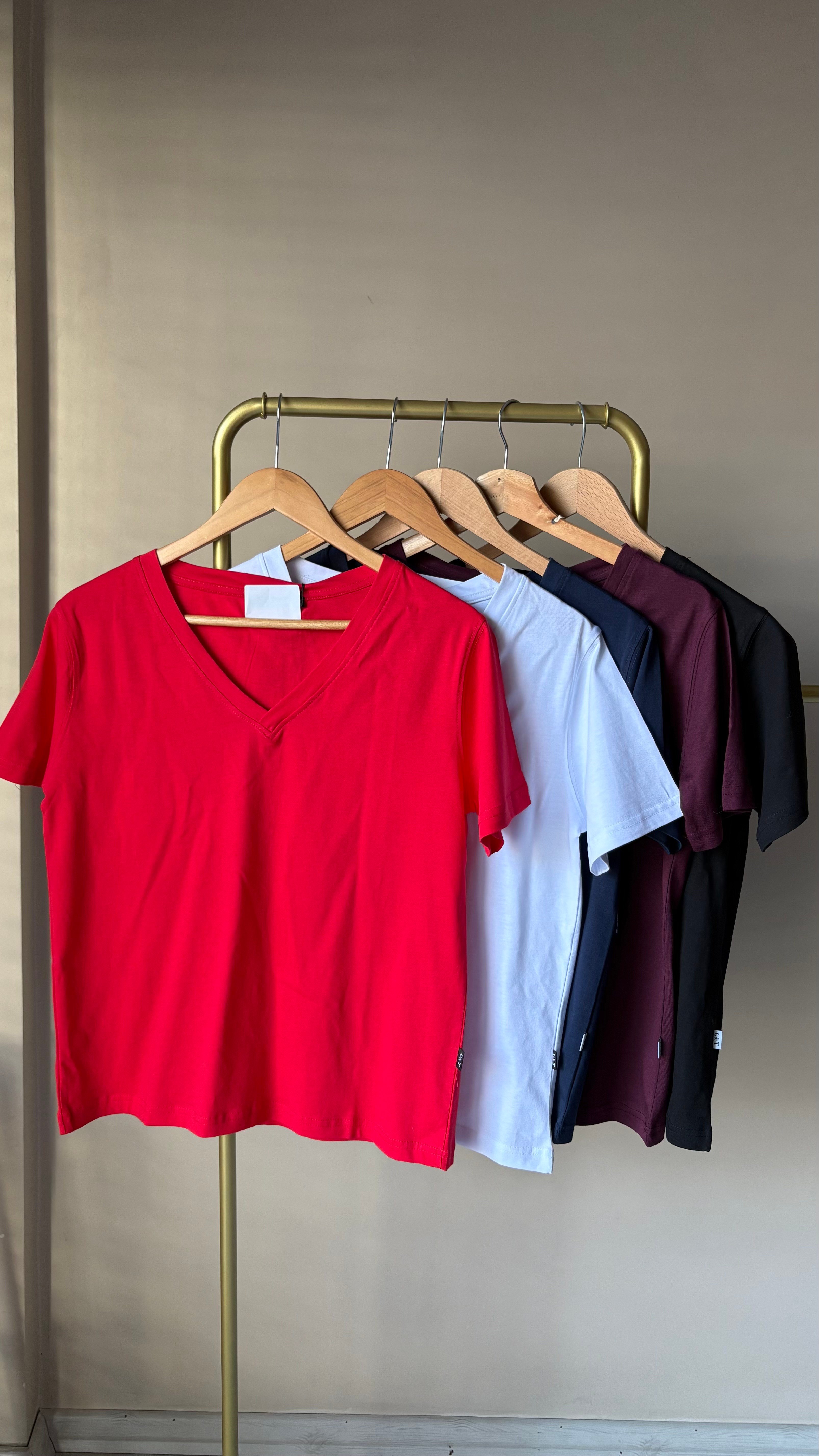 V yaka Kompakt Basic Tshırt 