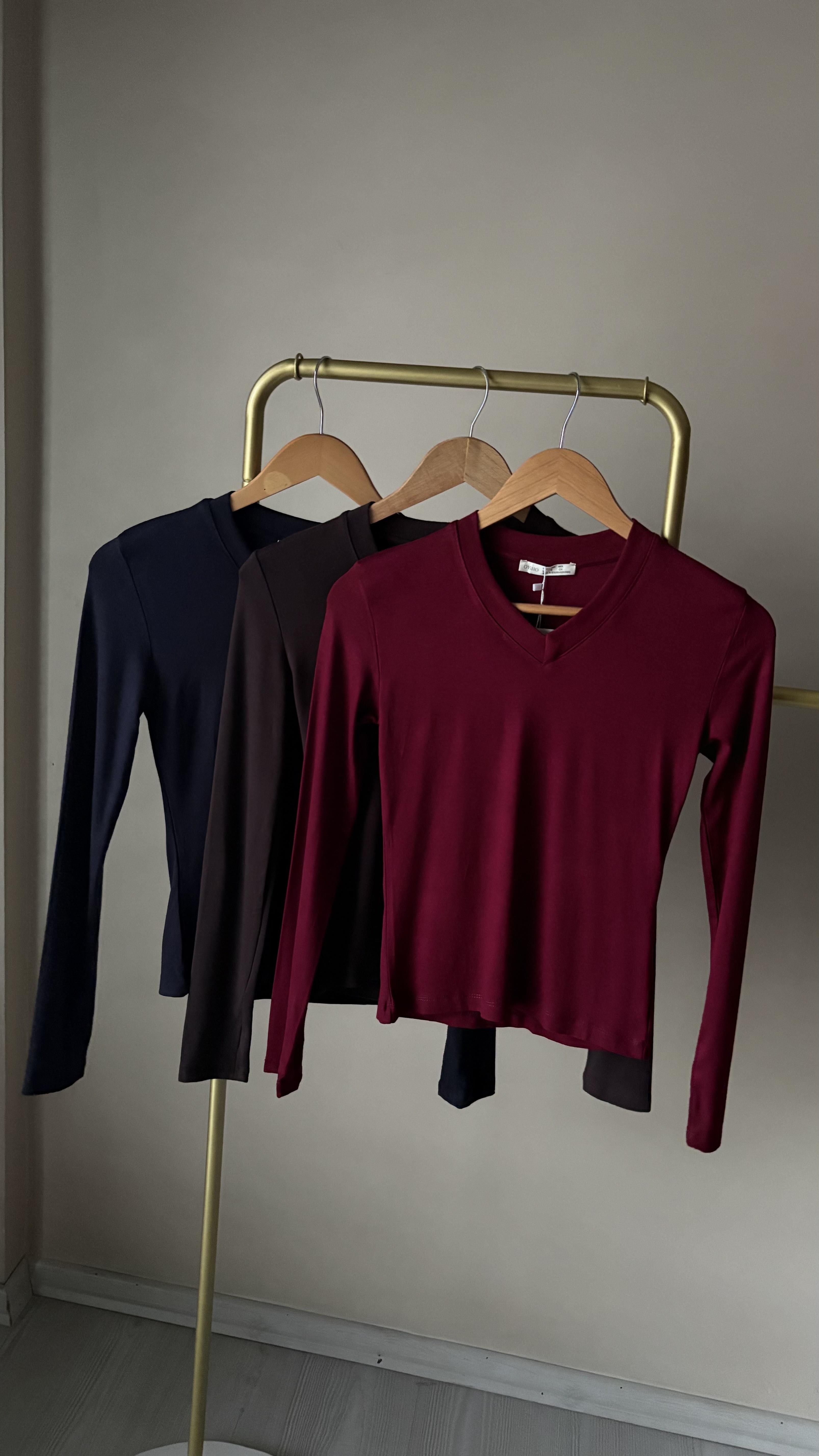 V yaka Modal Parmak Geçmeli Body