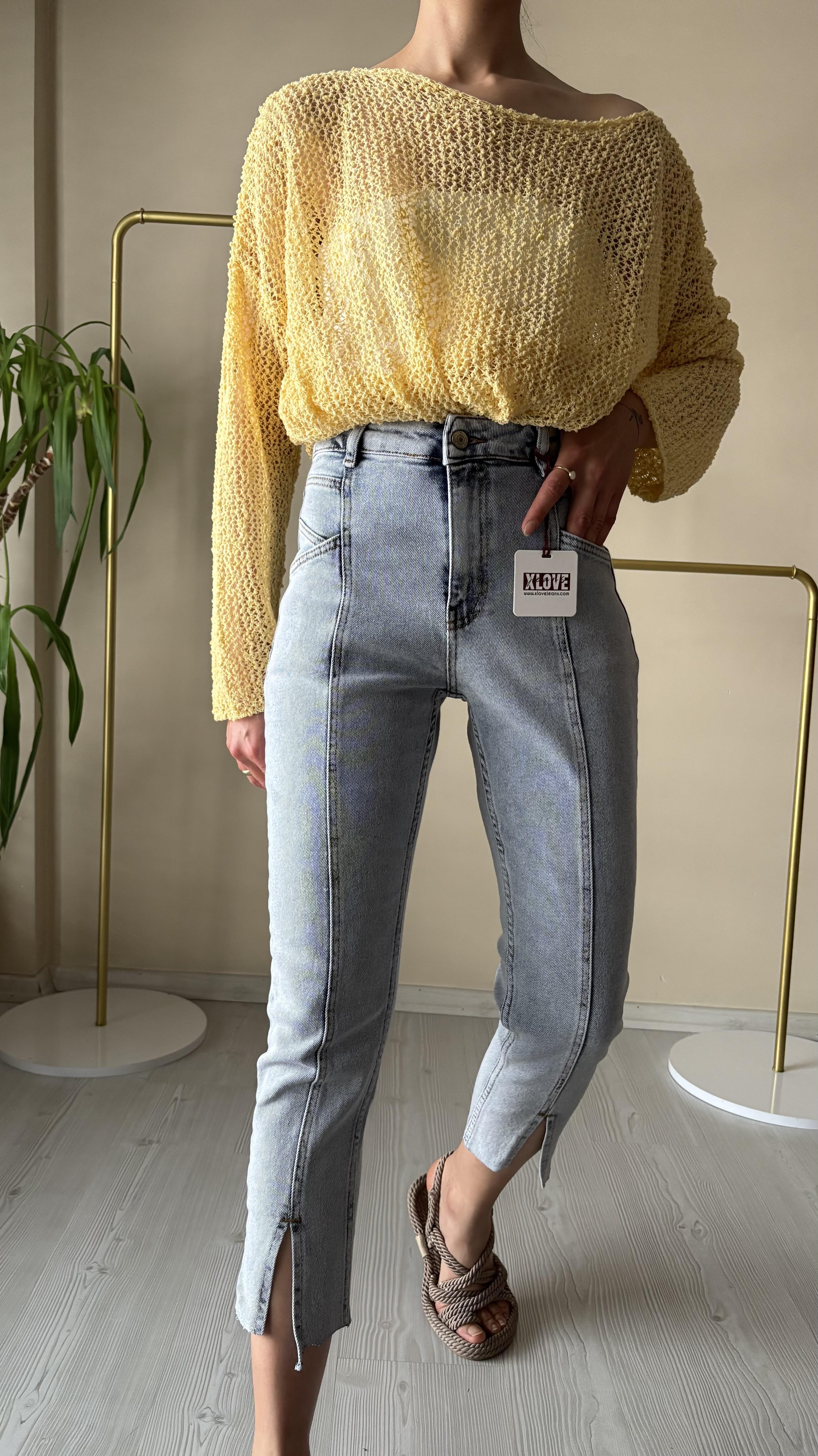 XLove kar yıkama Paça yırtmaçlı Jean