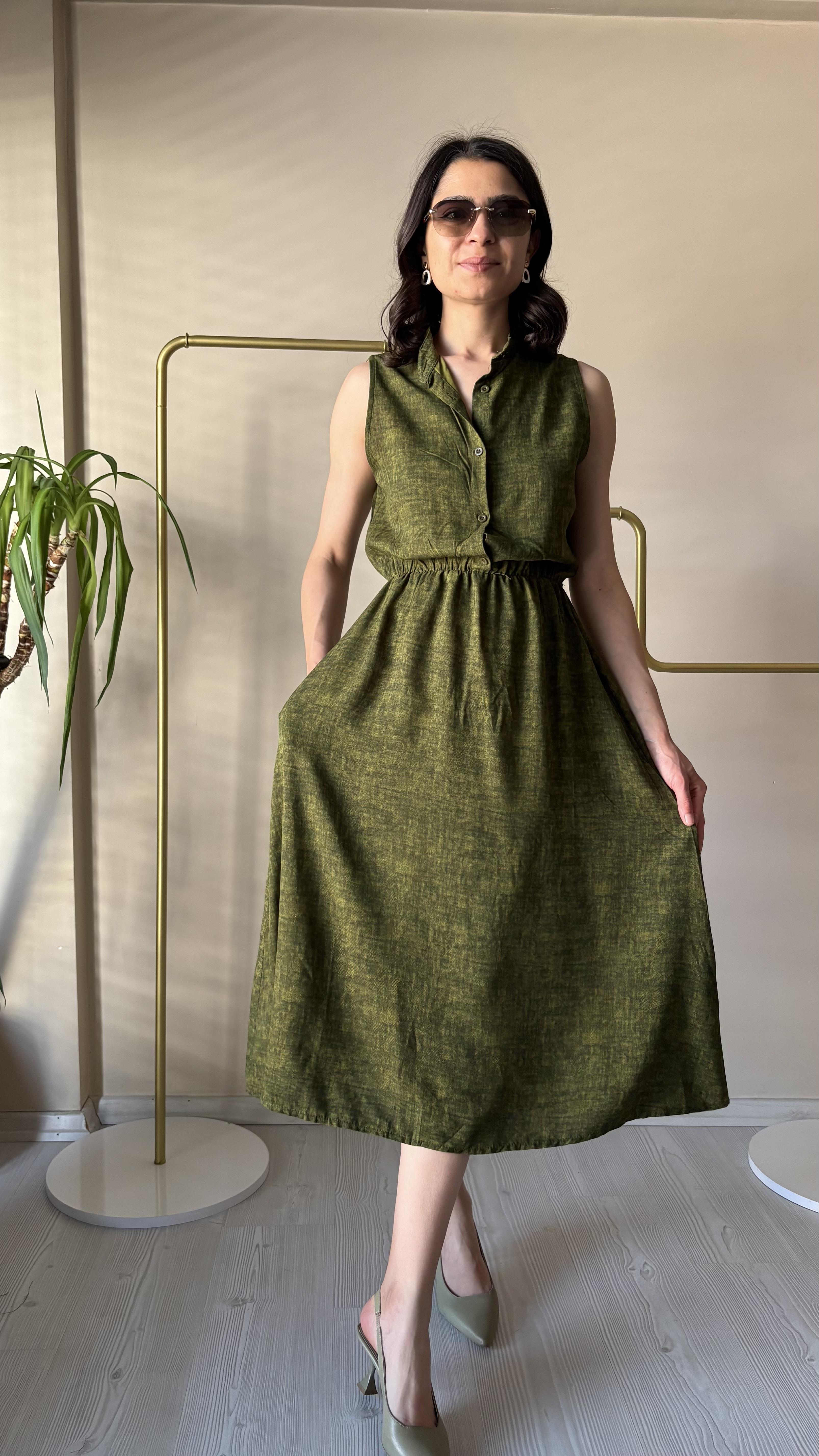 Yeşil Md dik yaka Elbise 