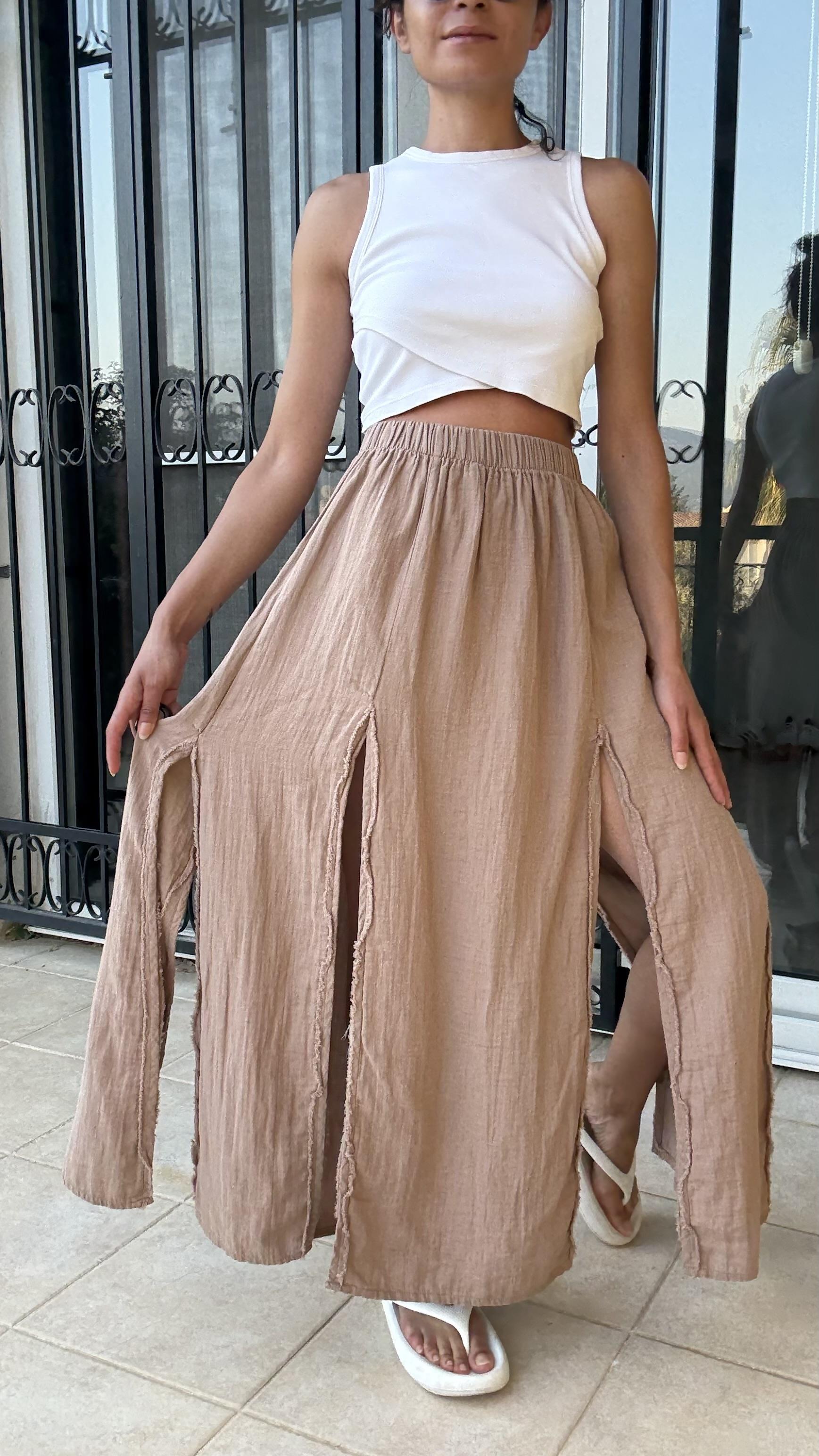 Yırtmaçlı Müslin Bohem Etek