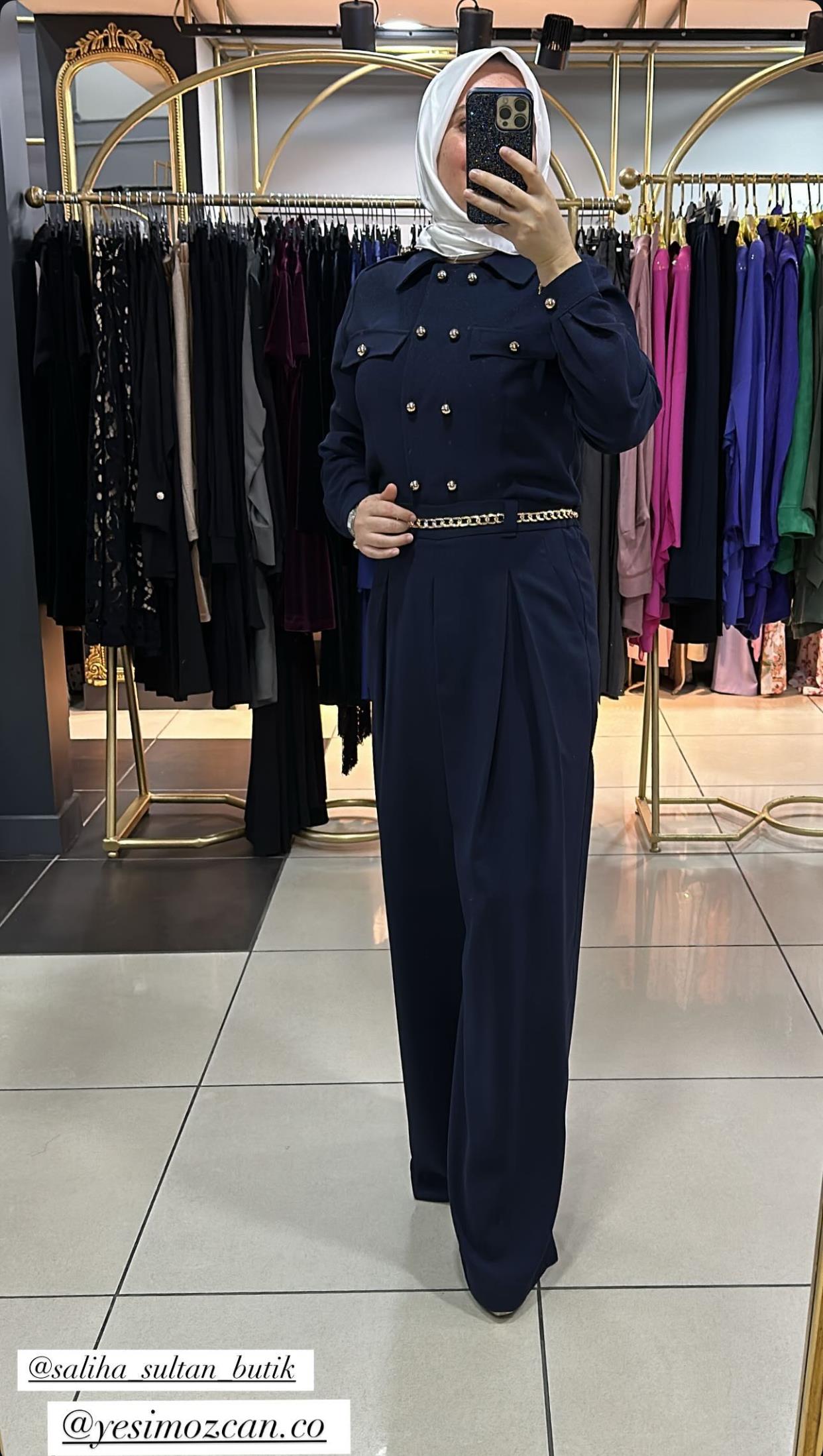 YEŞİM ÖZCAN PİLELİ PANTOLON LACİVERT 