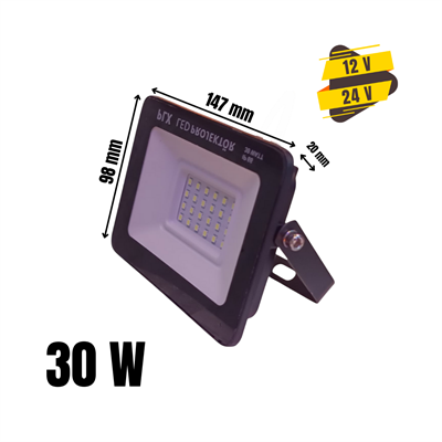 LED Projektörler – Endüstriyel & Dış Mekân (IP65)LED Projektör 30W 12/24/30V – IP65 Su Geçirmez Alüminyum Gövde