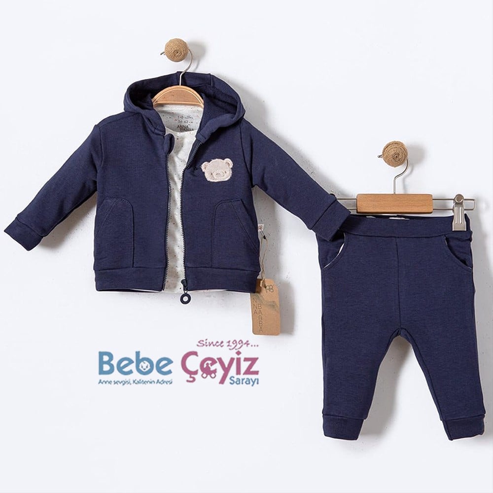 ANNABABBA Little Bear Hırkalı 3'Lü Takım  ( Lacivert )