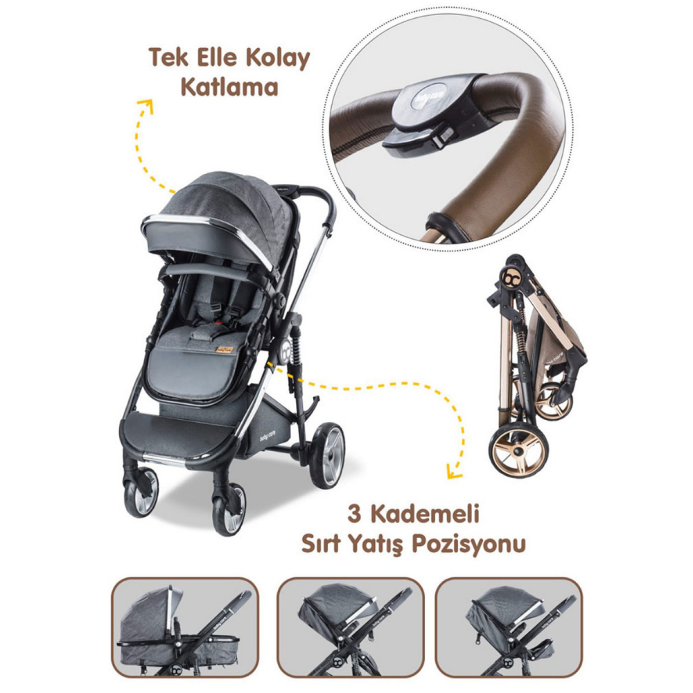 Babycare Colarado Chrome Travel Sistem Bebek Arabası Gri