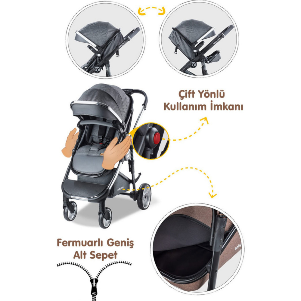 Babycare Colarado Chrome Travel Sistem Bebek Arabası Gri