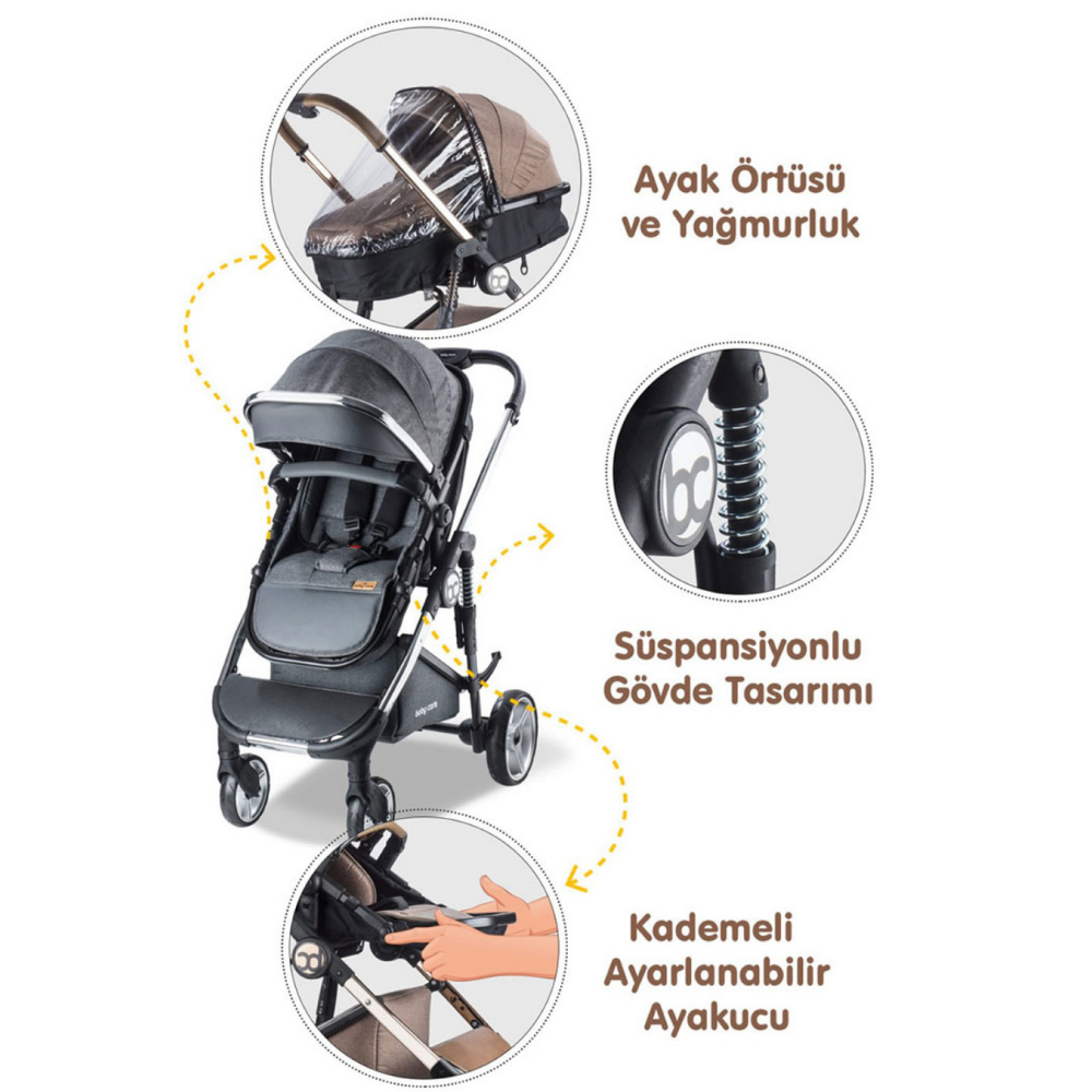 Babycare Colarado Chrome Travel Sistem Bebek Arabası Gri