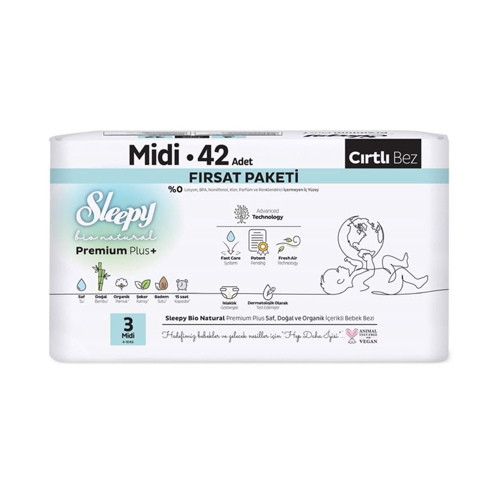 SLEEPY Bio Natural Fırsat Midi Bebek Bezi 42Li ( No:3 )