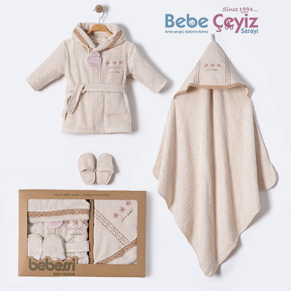 BEBESSİ Bornoz Set  Otantik Kutulu ( Bej )