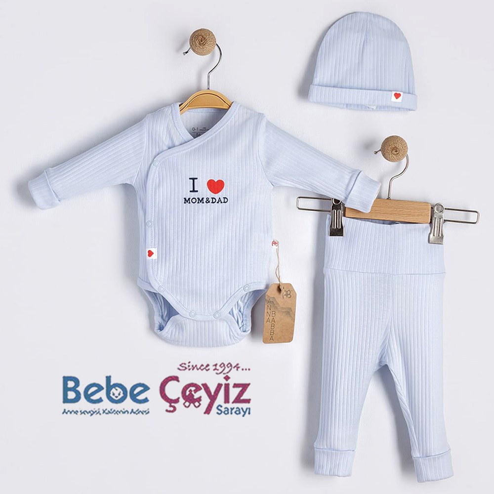 BEBESSİ Kaşkorse Love Mom Dad 3'lü Takım