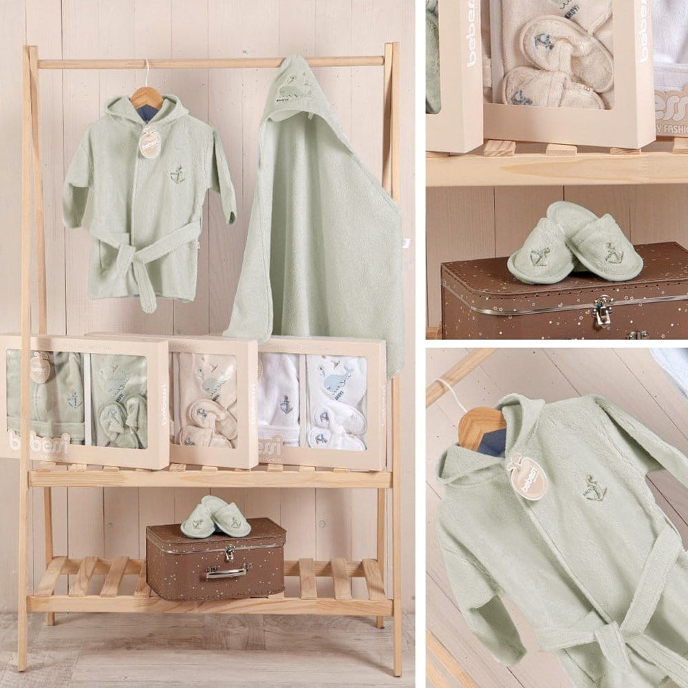 BEBESSİ Kutulu Set Sailing Bornoz Set ( Yeşil )