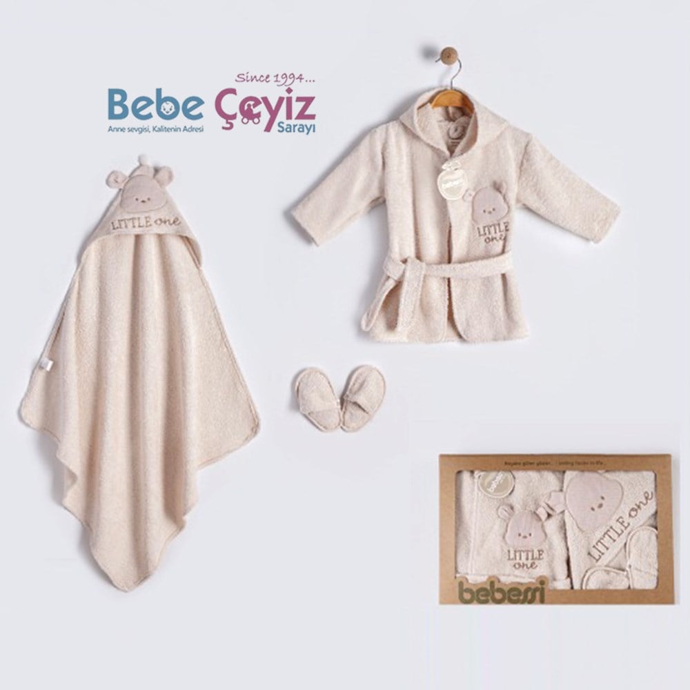 BEBESSİ Little Bear Bornoz Set ( Bej )
