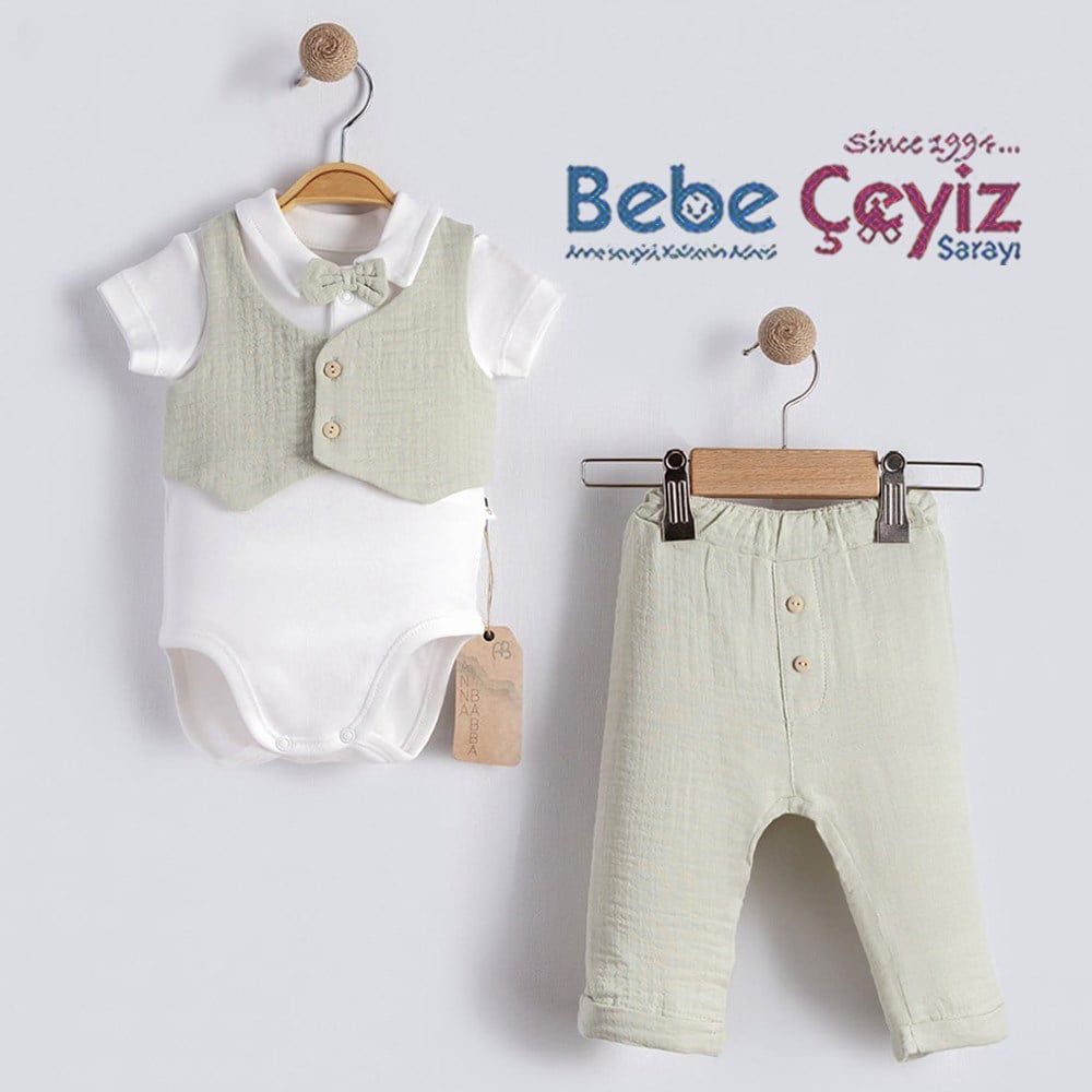 BEBESSİ Little Man Yelekli 3'Lü Takım ( Yeşil )