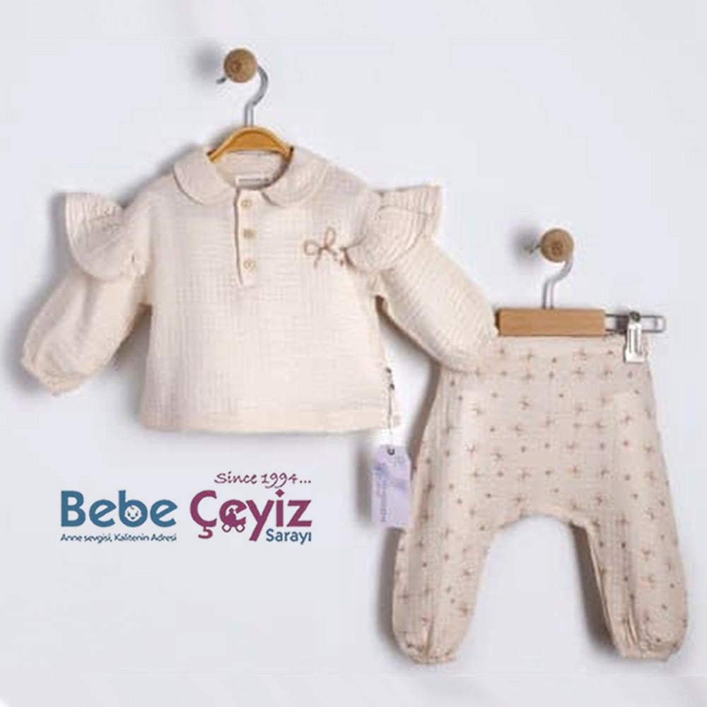BEBESSİ Uzun Kol Spring Time 2'li Takım  ( Bej )
