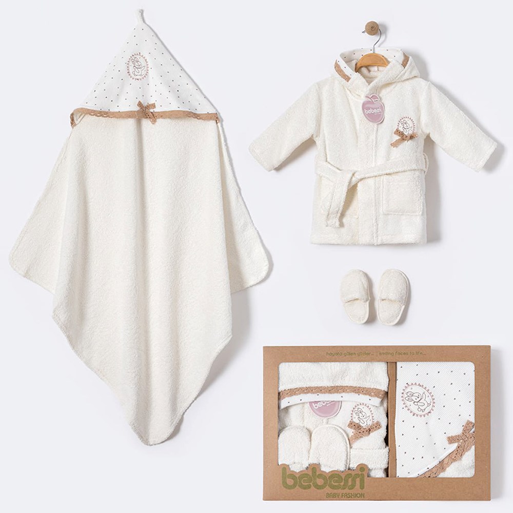 BEBESSİ Vintage Kutulu Bornoz Set ( Ekru )
