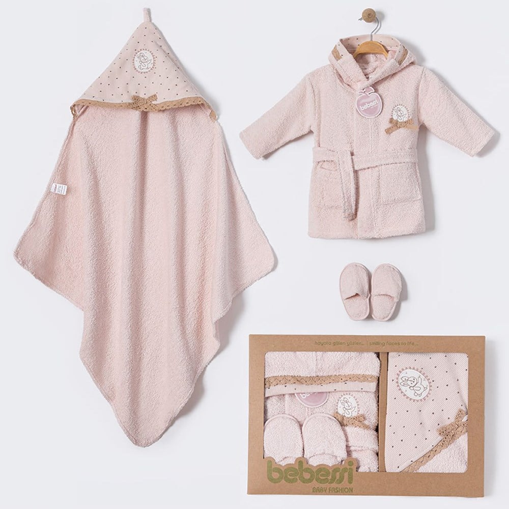 BEBESSİ Vintage Kutulu Bornoz Set ( Pudra )