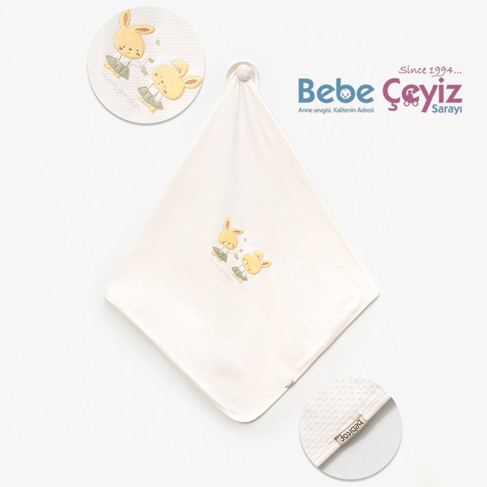 BEBİTOF Etekli Tavşanlar Kapitone Battaniye ( Yeşil )