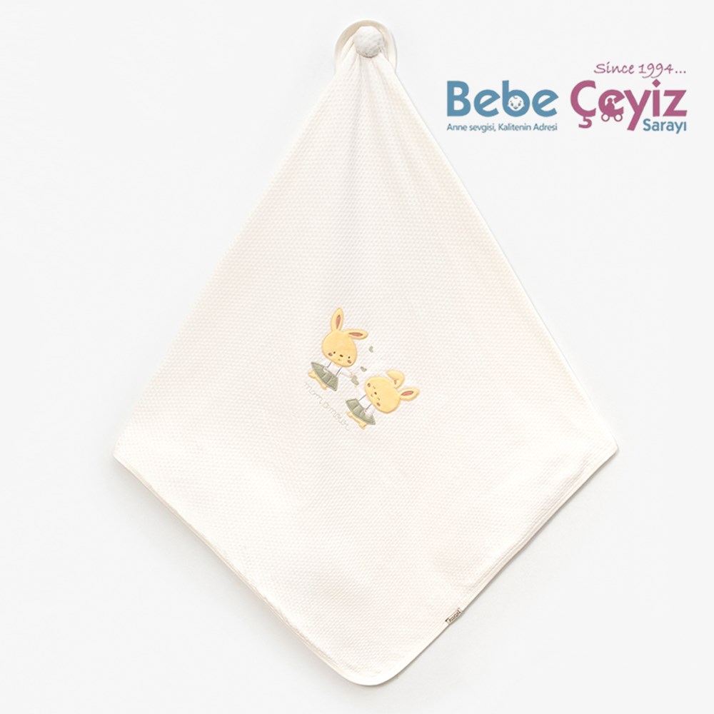 BEBİTOF Etekli Tavşanlar Kapitone Battaniye ( Yeşil )