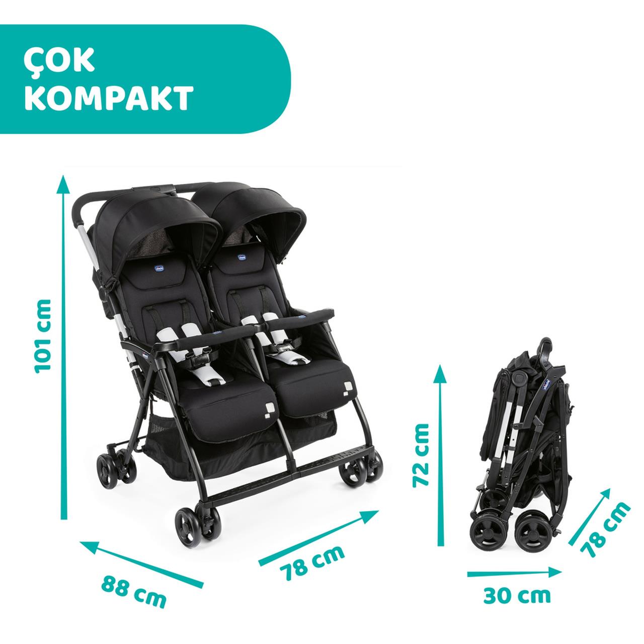 Chicco Ohlala 2 Twin Ultra Hafif Ikiz Bebek Arabası Silver Cat