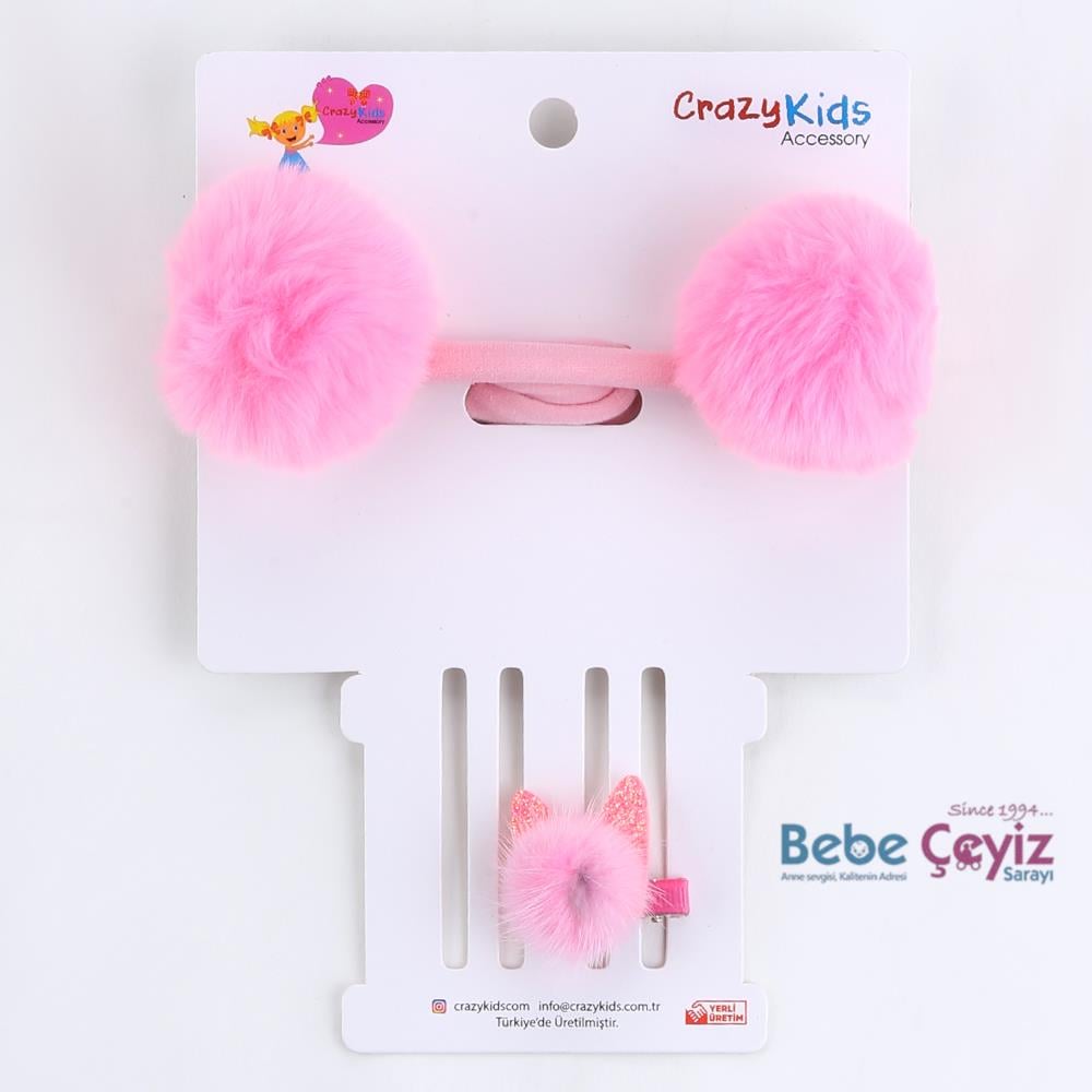 CRAZY KİDS Ponpon Bandana Set ( Pembe )