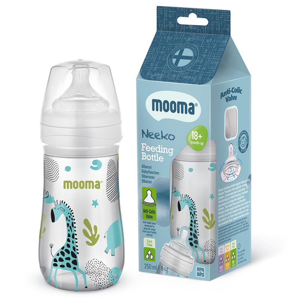 Mooma Neeko Antikolik Biberon 250ml (18 Ay+ Hızlı Akış) Hayvan Desenli