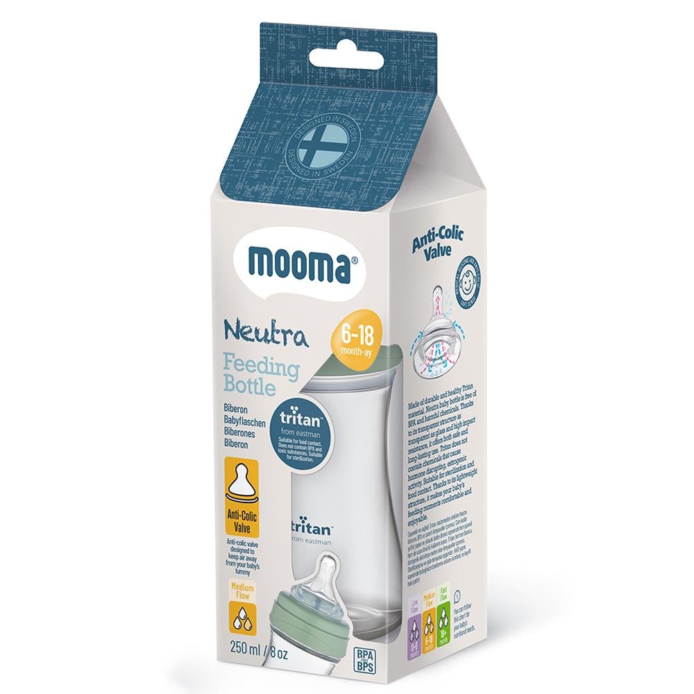 Mooma Neutra Antikolik Tritan Biberon 250ml (6-18 Ay) Orta Akış - Sage Green