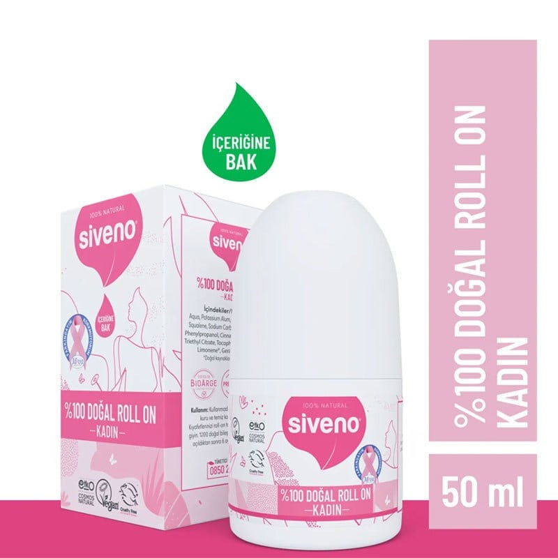 Siveno Doğal Roll-On Kadın Deodorant Ter Kokusu Önleyici Bitkisel Leke Bırakmayan Vegan 50ml