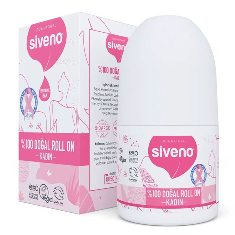 Siveno Doğal Roll-On Kadın Deodorant Ter Kokusu Önleyici Bitkisel Leke Bırakmayan Vegan 50ml