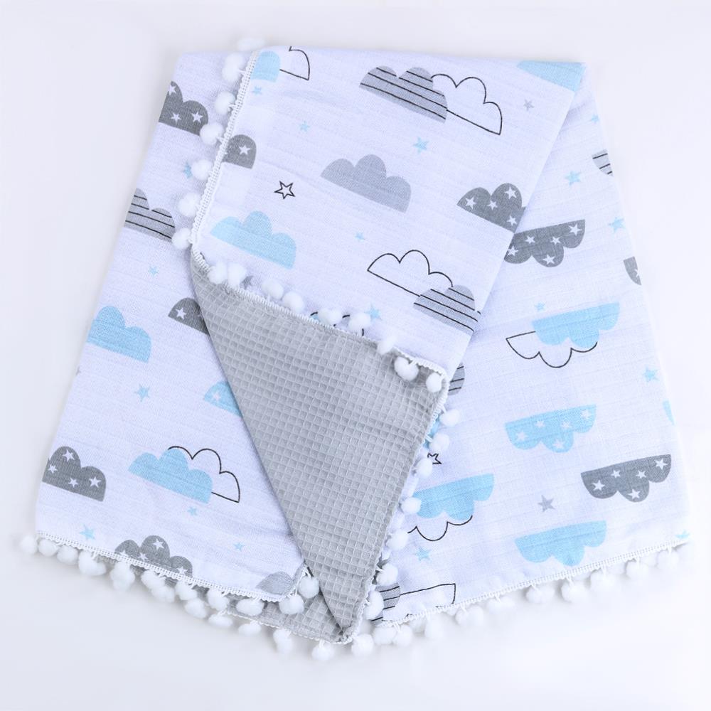 Sebi Çift Kat Ponponlu Müslin Bebek Battaniyesi (80x90)