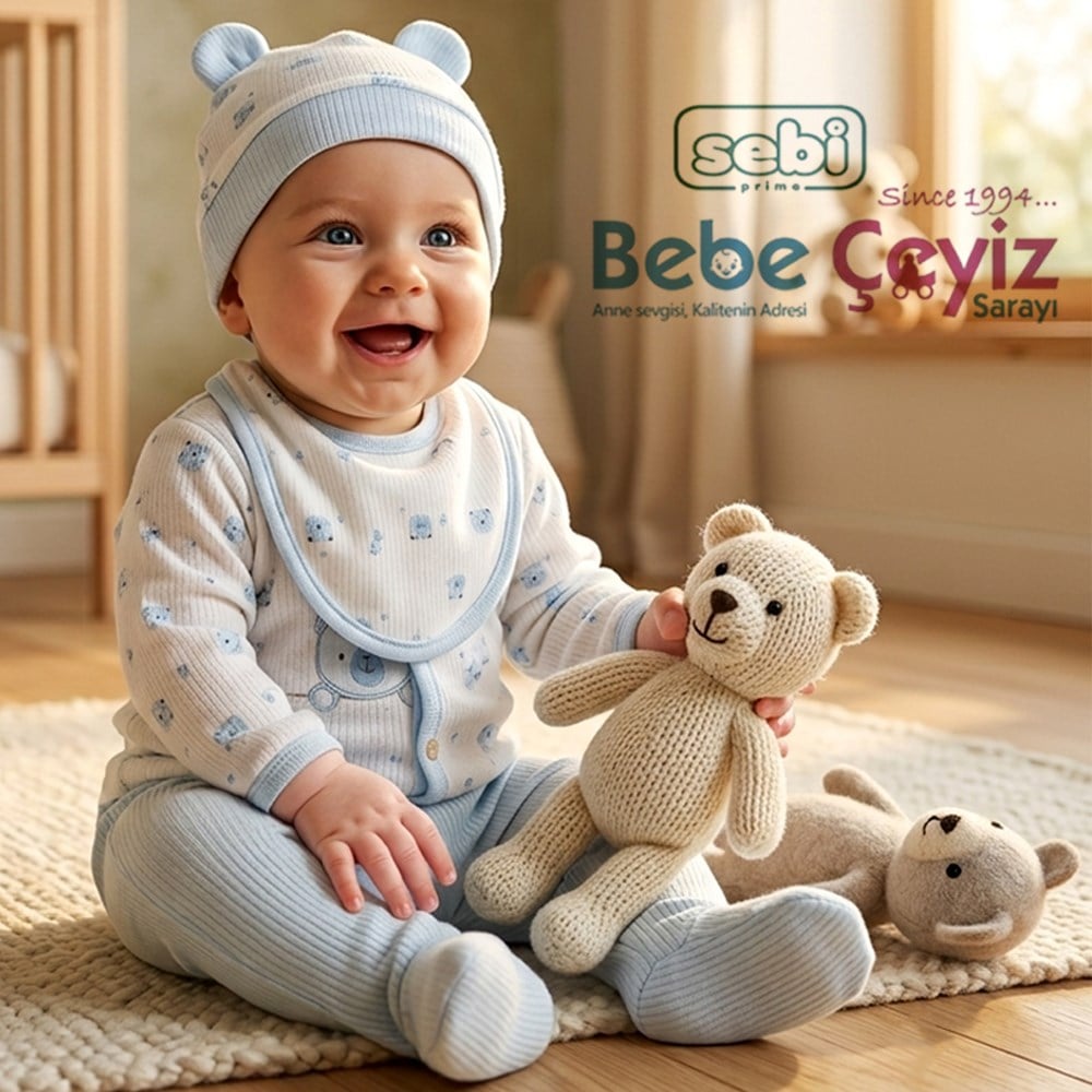 SEBİ PRİME Ayı Baskılı 5li Hastane Çıkışı ( Mavi )