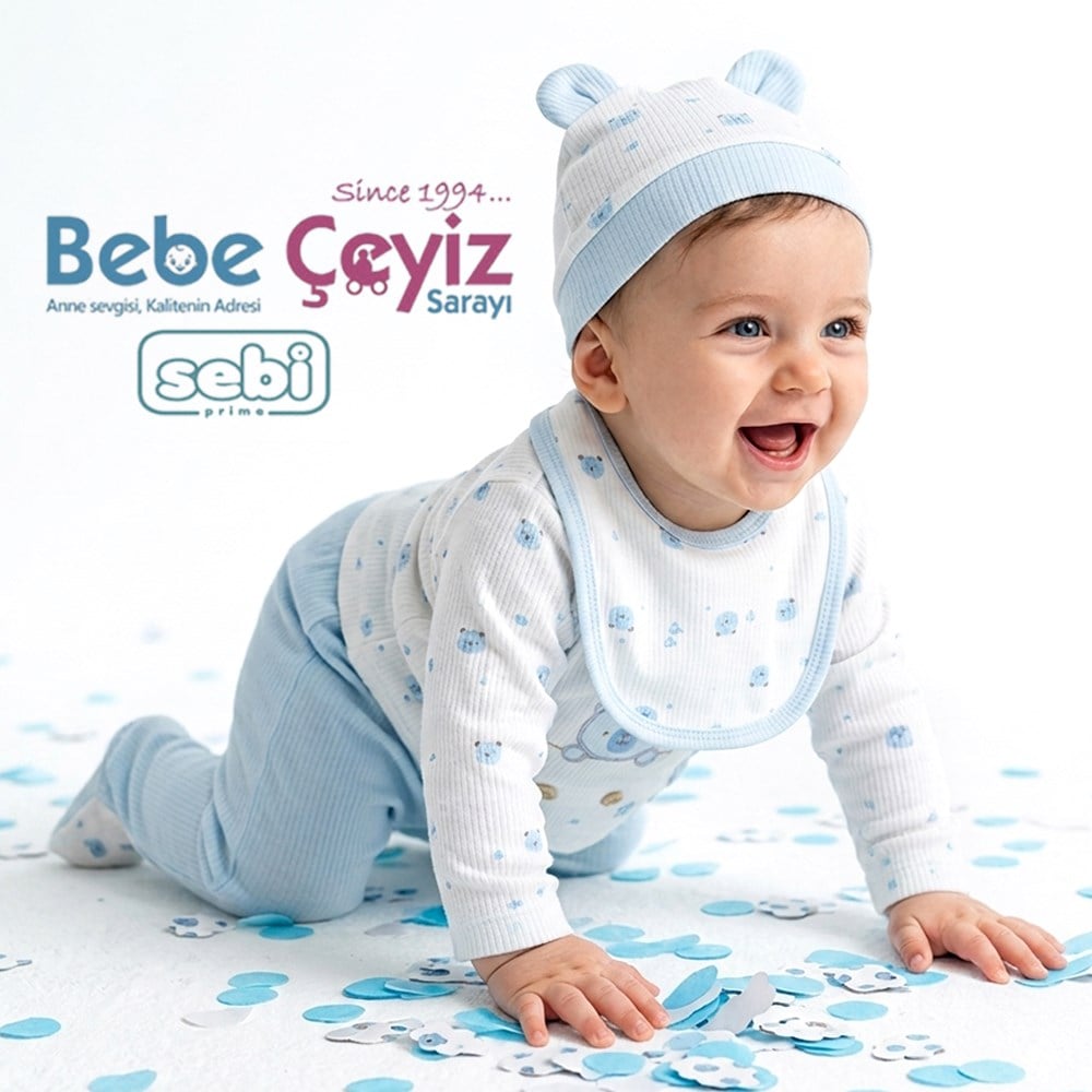 SEBİ PRİME Ayı Baskılı 5li Hastane Çıkışı ( Mavi )