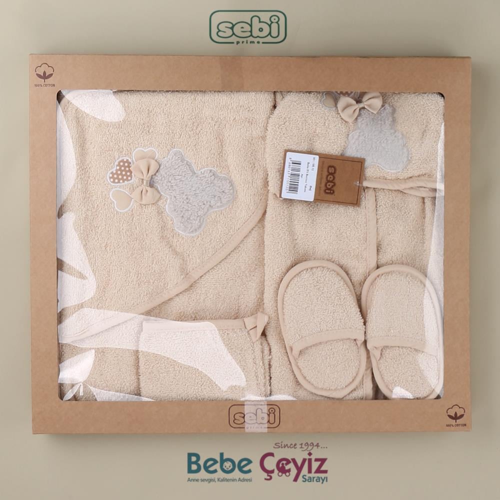 Bornoz Set...5 li Ayı Desen Bej