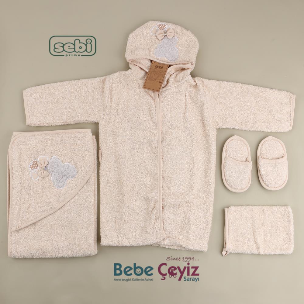 Bornoz Set...5 li Ayı Desen Bej