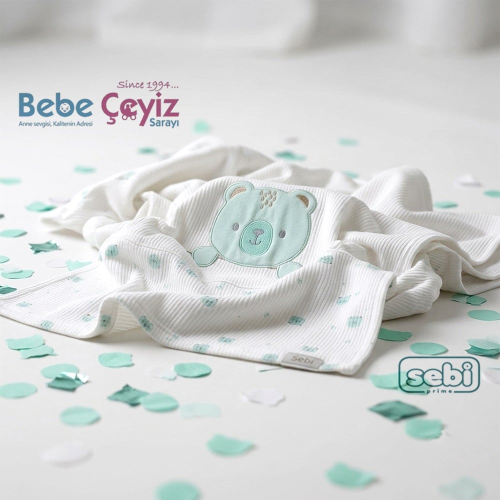 SEBİ PRİME Battaniye Kalın Raporlu İşlemeli ( Ekru Mint )
