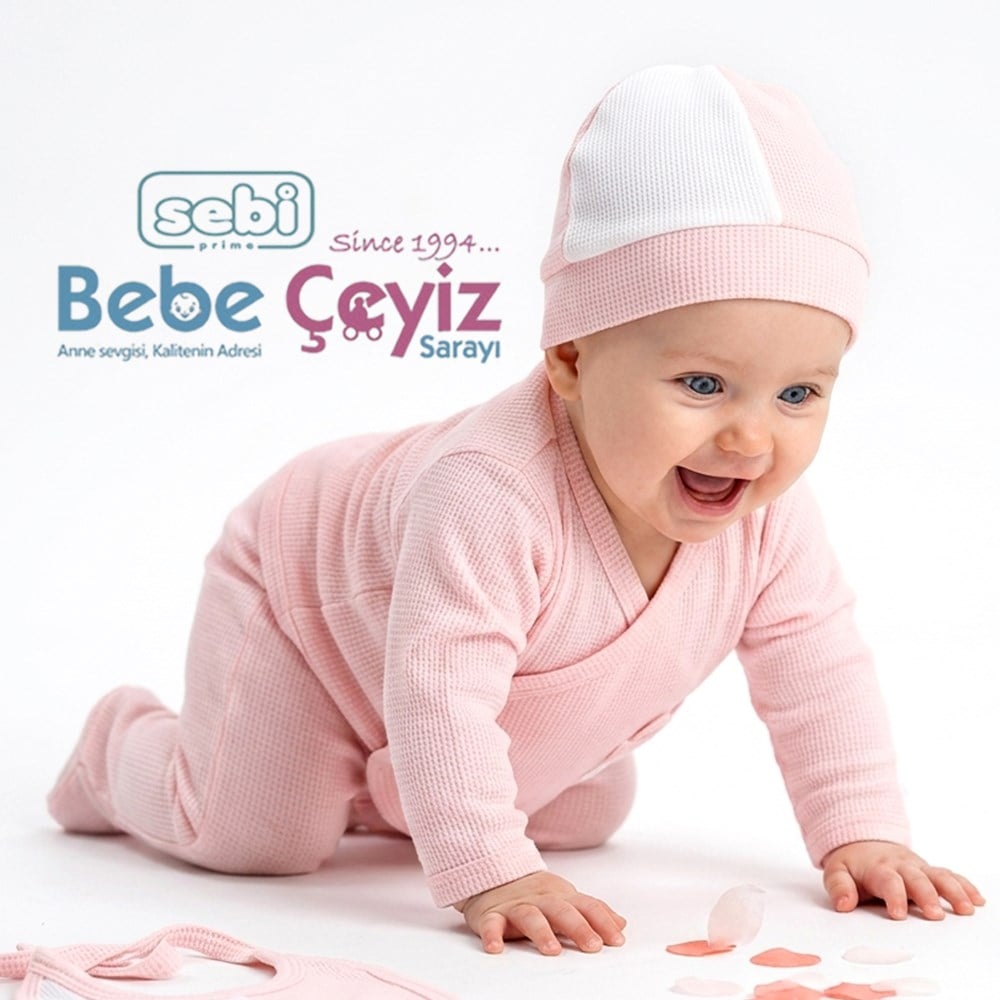 SEBİ PRİME Cepli Kedili Waffle 5li Hastane Çıkışı ( Somon ) ( 0-3 Ay )
